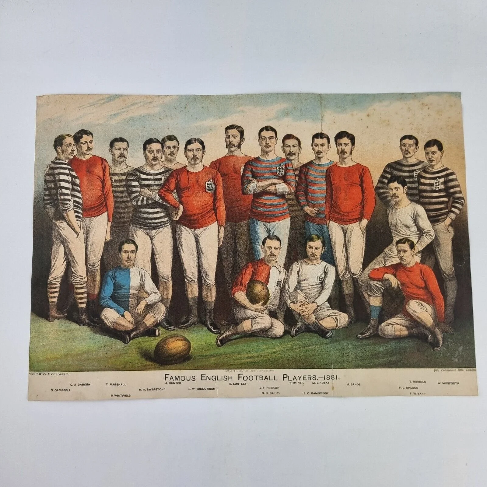 Antique Chromolithograph Print "Famous English Football Players 1881"