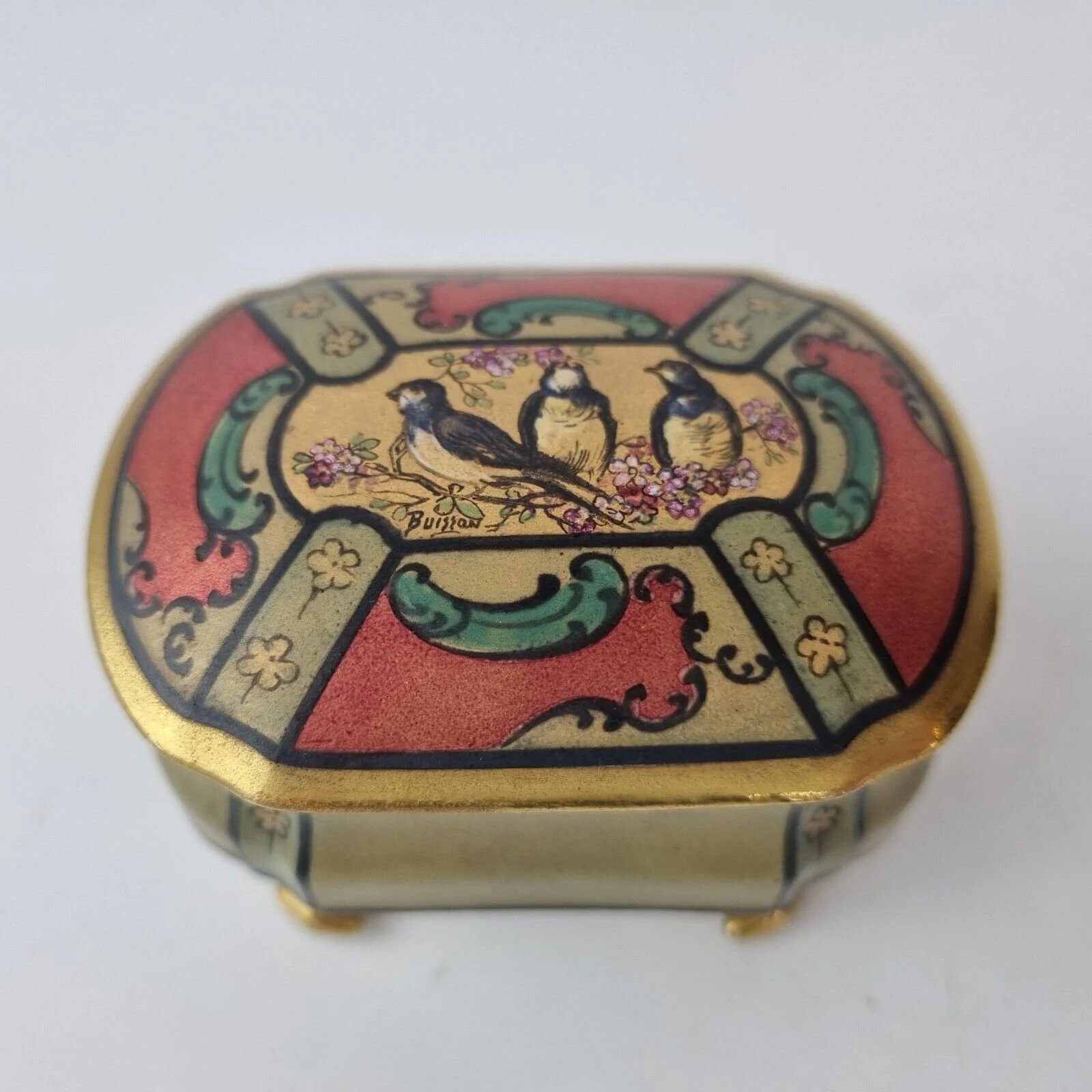 Vintage Jean Boyer Limoges Trinket Box Hand Painted Birds Signed 7.5cm