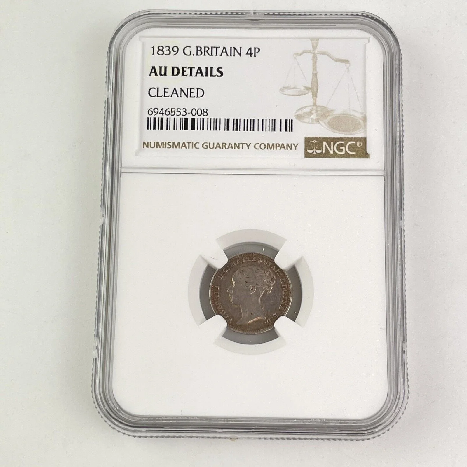 NGC Graded 1839 Great Britain 4p Fourpence Almost Uncirculated AU Details Clean