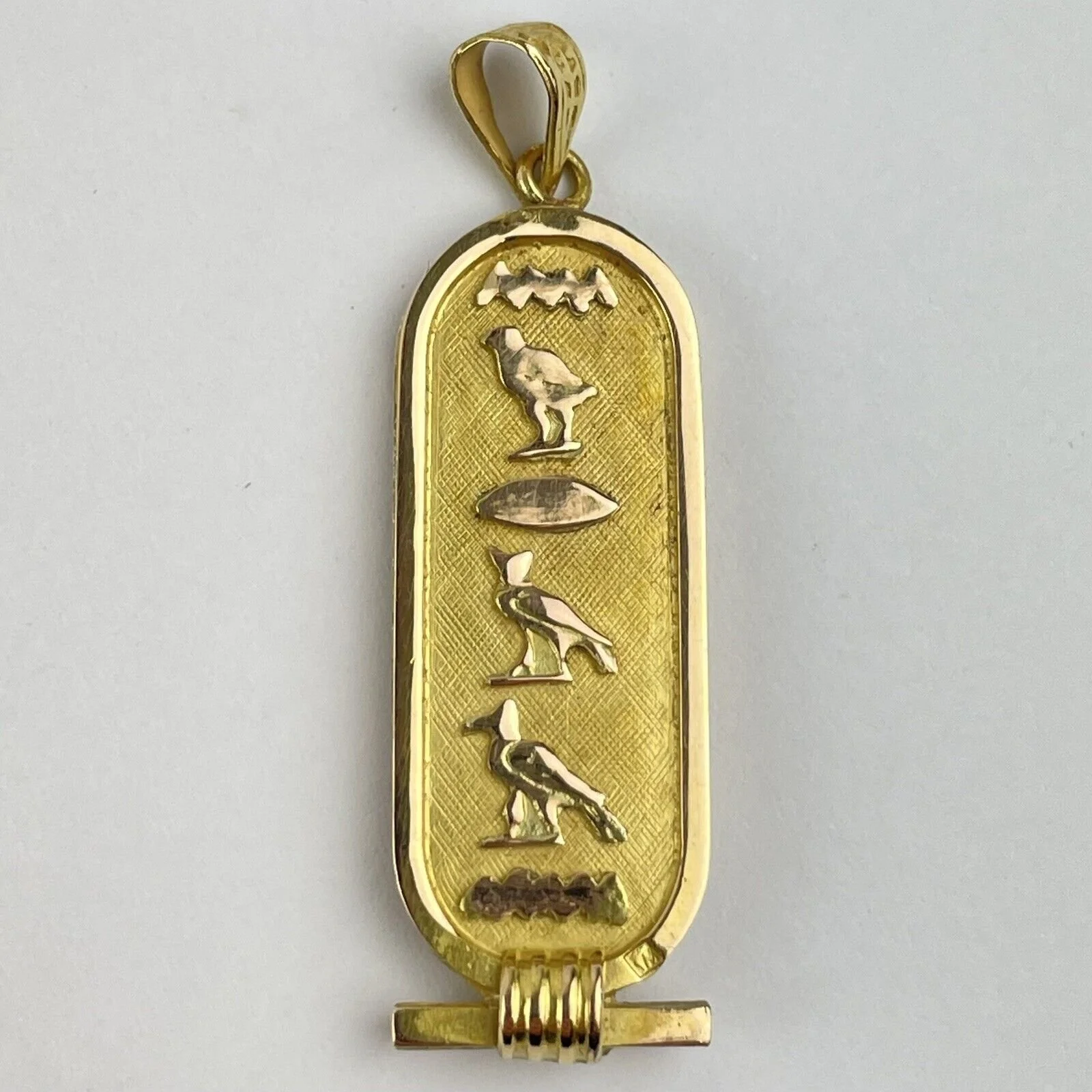 Vintage Egyptian 18ct Yellow Gold Cartouche Hieroglyphs Pendant 4.6cm 6.8g