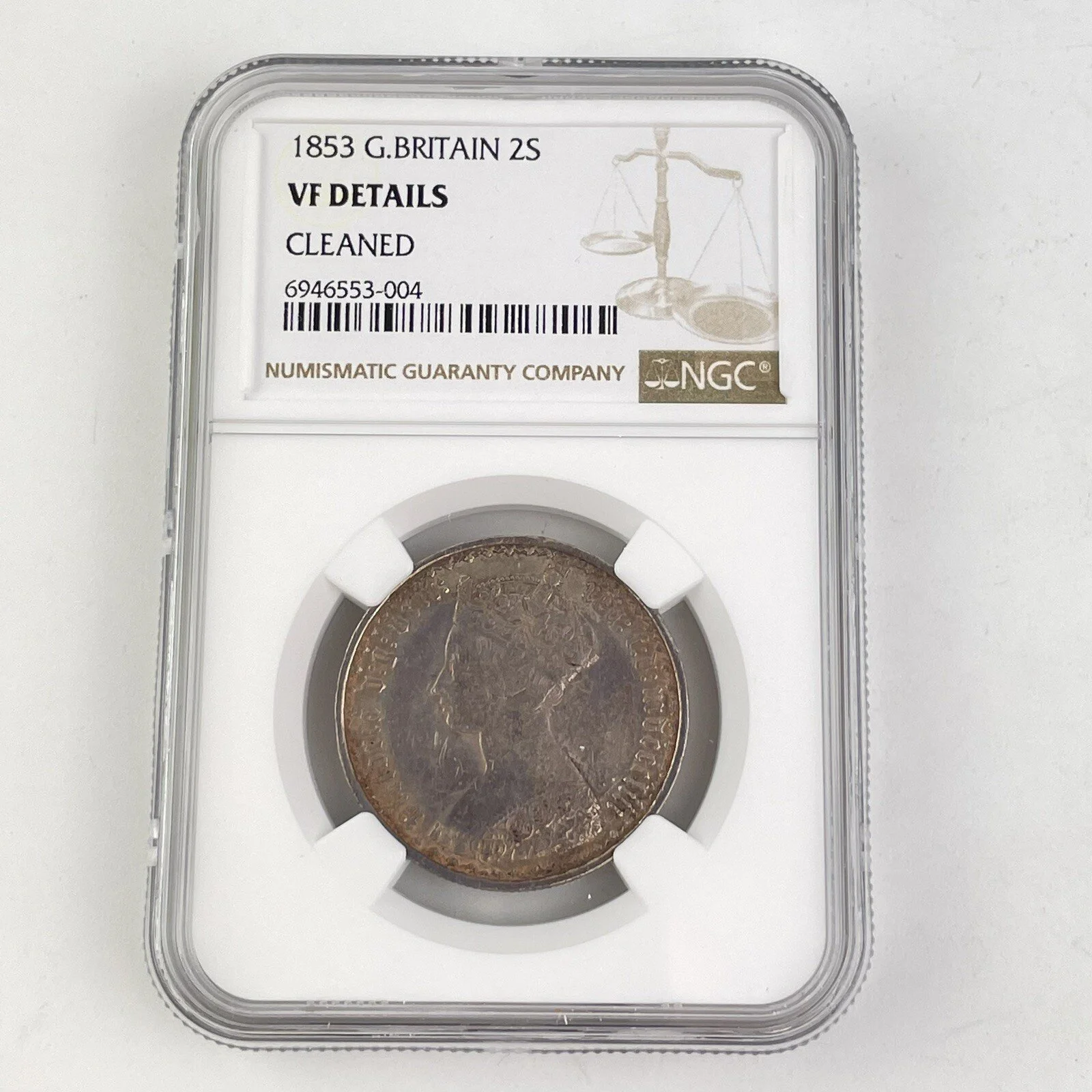 NGC Graded 1853 Great Britain 2S Florin VF Details Cleaned