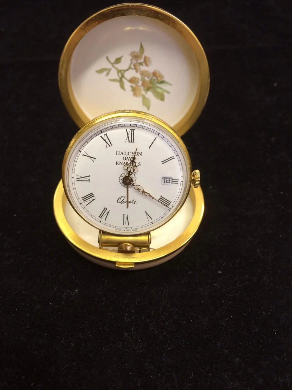 Halcyon Days Enamel Travelling Alarm Clock With Date Boxed