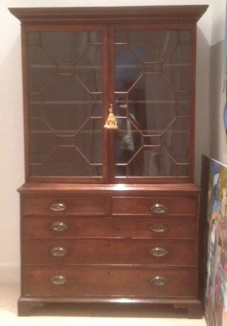 Large Antique Georgian Period Mahogany Glazed Bookcase On Chest Original