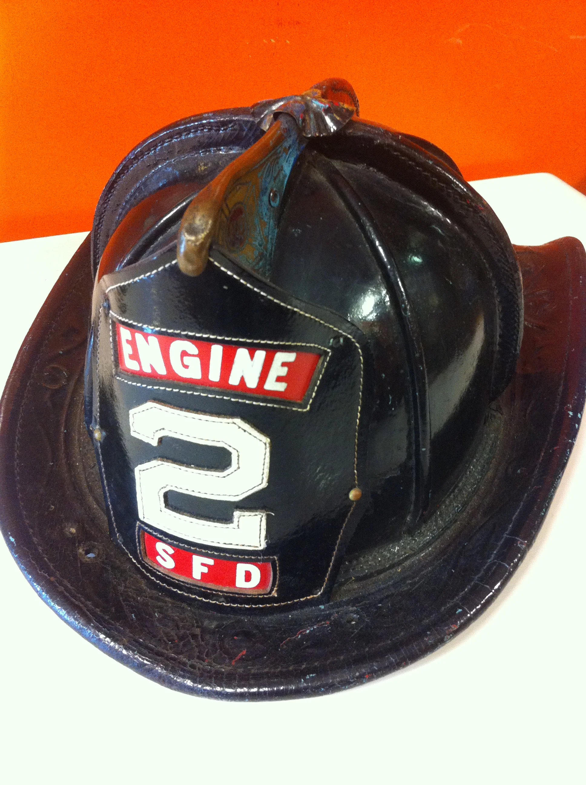 Vintage Seattle Fire Department (SFD) Black Leather Fire Helmet Made By