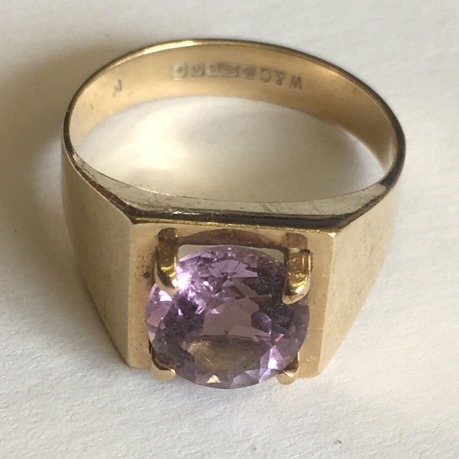 GENUINE 9ct 9K SOLID YELLOW GOLD VINTAGE DESIGN AMETHYST DRESS RING size N to P 
