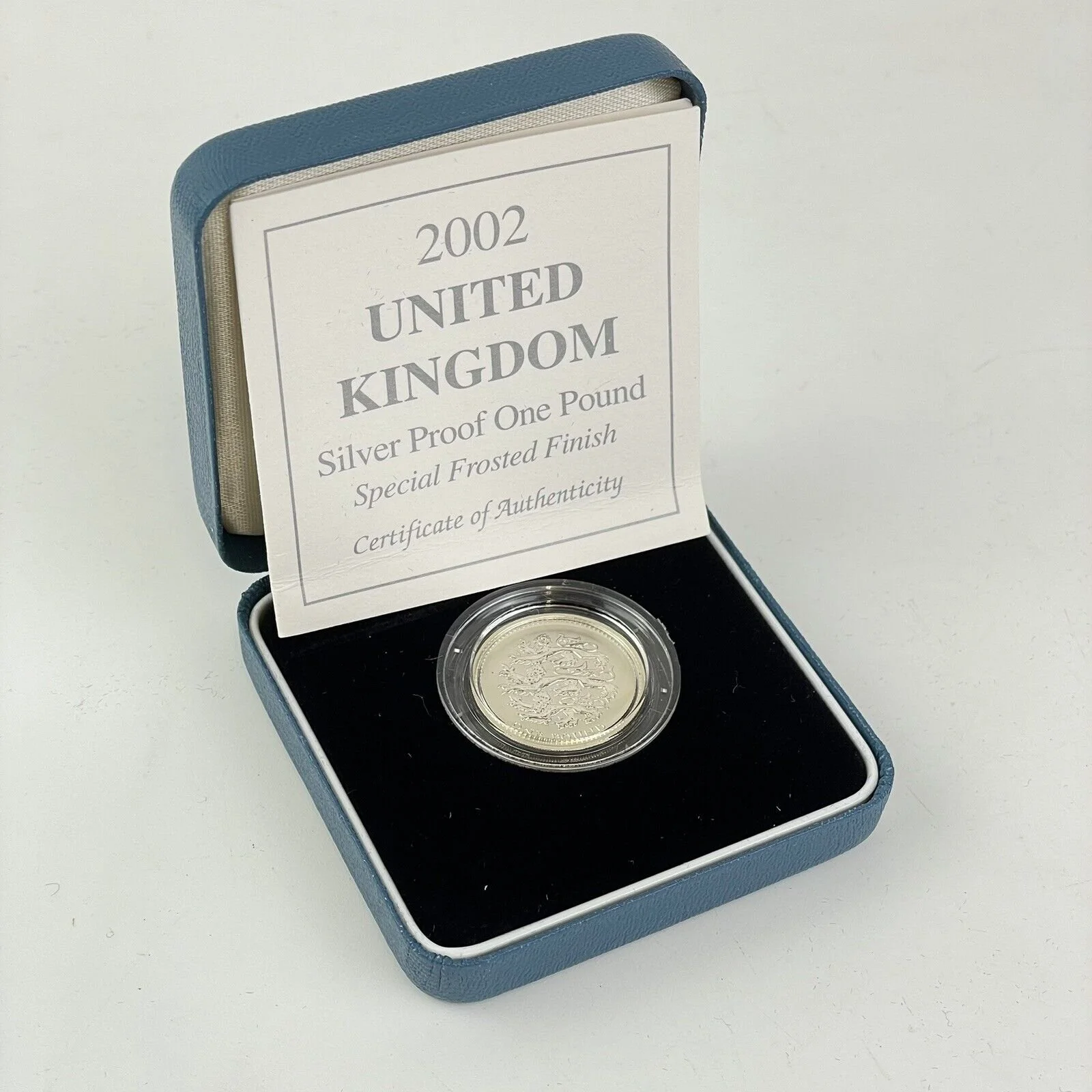 2002 Three Lions Proof Silver £1 Pound Coin Cased & COA Special Frosted Finish