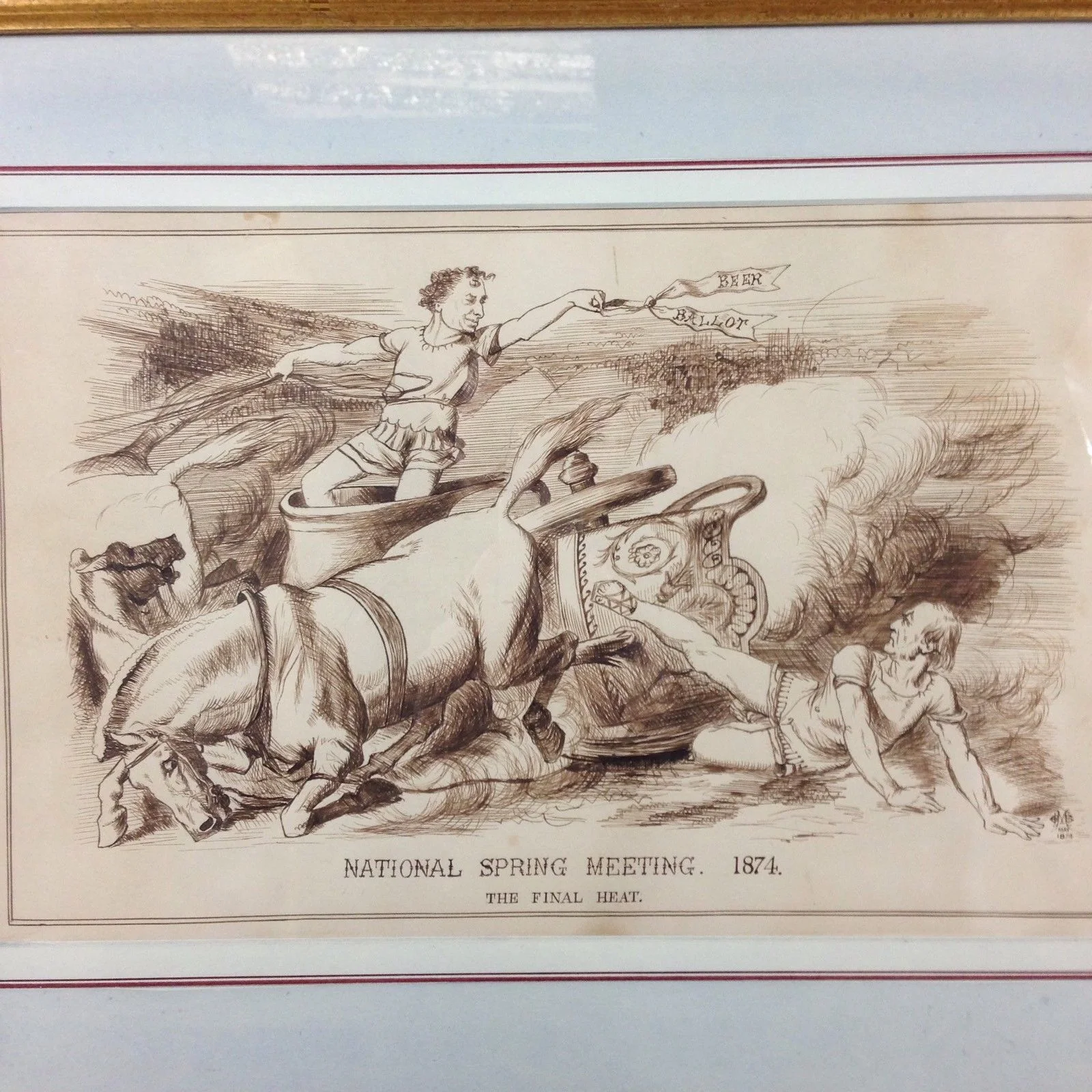 National Spring Meeting 1874. The Final Heat Monogram E.M.B. 1874 Pen Brown Ink