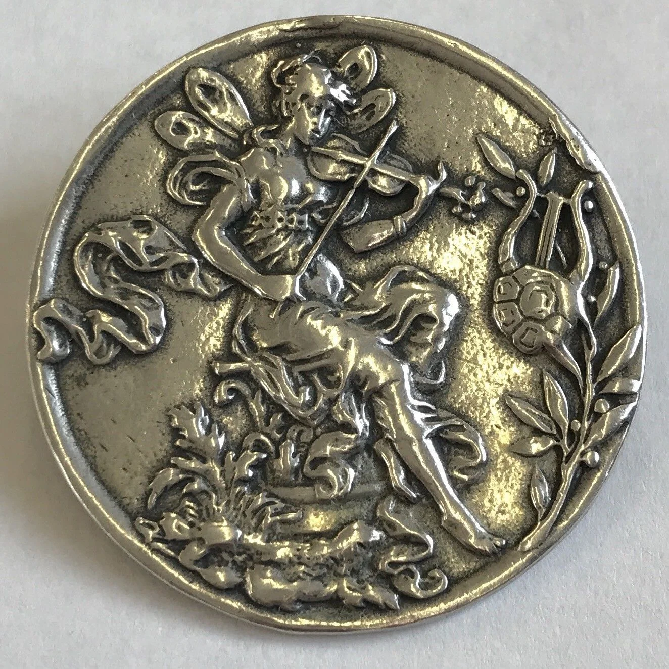 Solid Silver Ari D Norman Art Nouveau Fantasy Musical Brooch 3.5cm