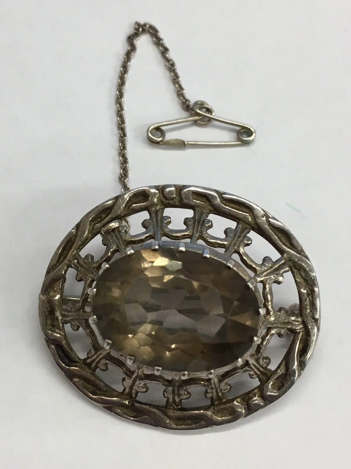1968 Silver Brooch With Citrine - 9.9grams