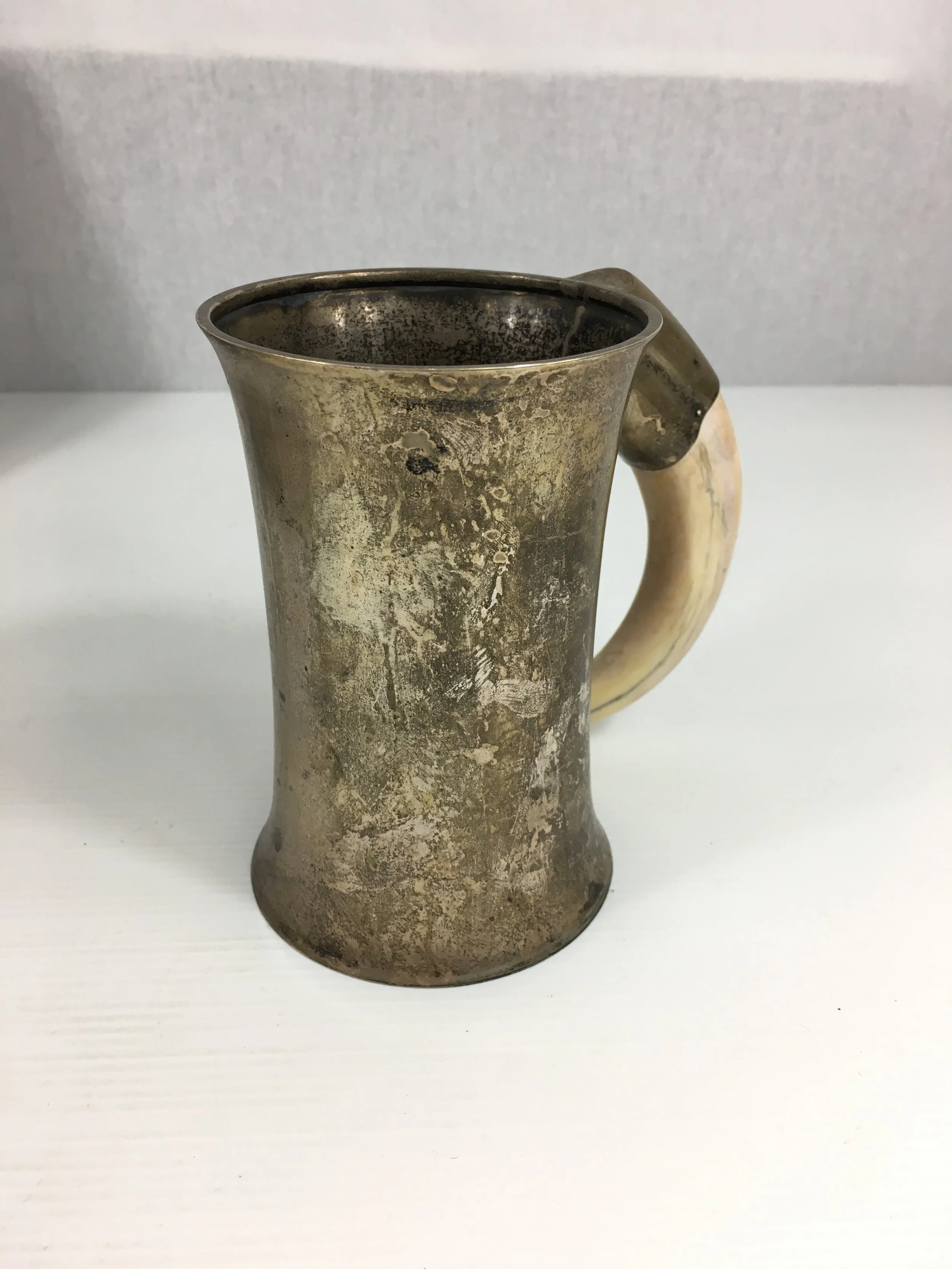 Antique 1909 Swedish Solid Silver C. G. Hallberg Tankard With Boars Tusk Ivory Handle