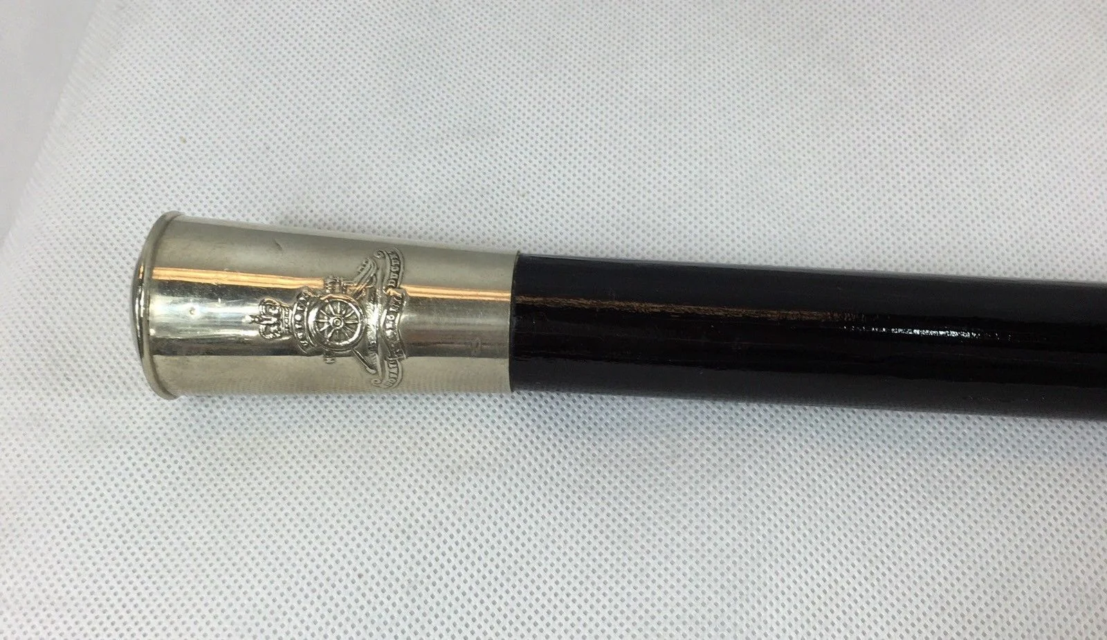 Vintage Royal Artillery Regiment White Metal & Black Wood Drill Cane