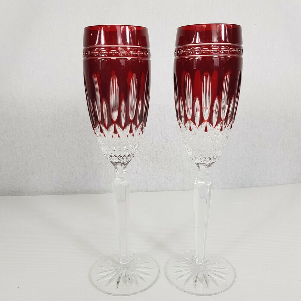 Pair Of Waterford Crystal Clarendon Ruby Champagne Flutes 15.2cm High —  Wheeler Antiques