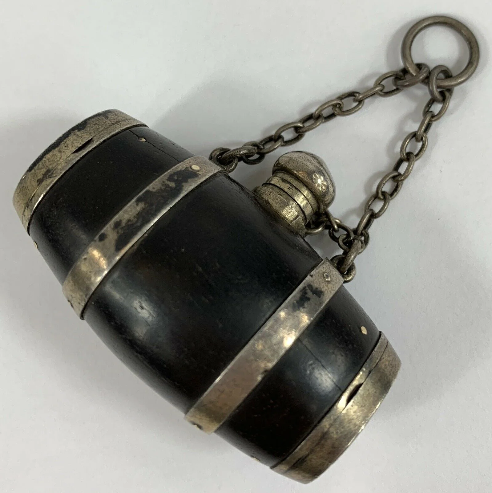 Antique Novelty Barrel Scent Bottle Vinaigrette Pill Box Sampson Mordan Ebony