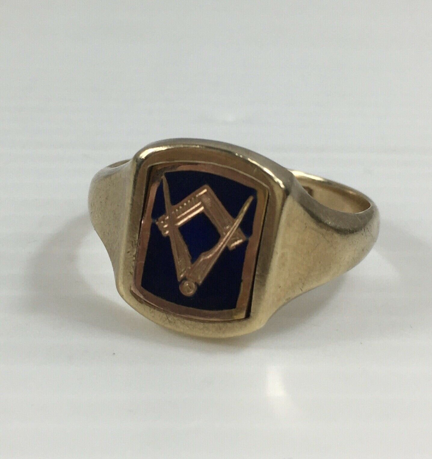 Rare Masonic 9ct Yellow Gold Enamel Swivel Signet Ring Size T - T 1/2