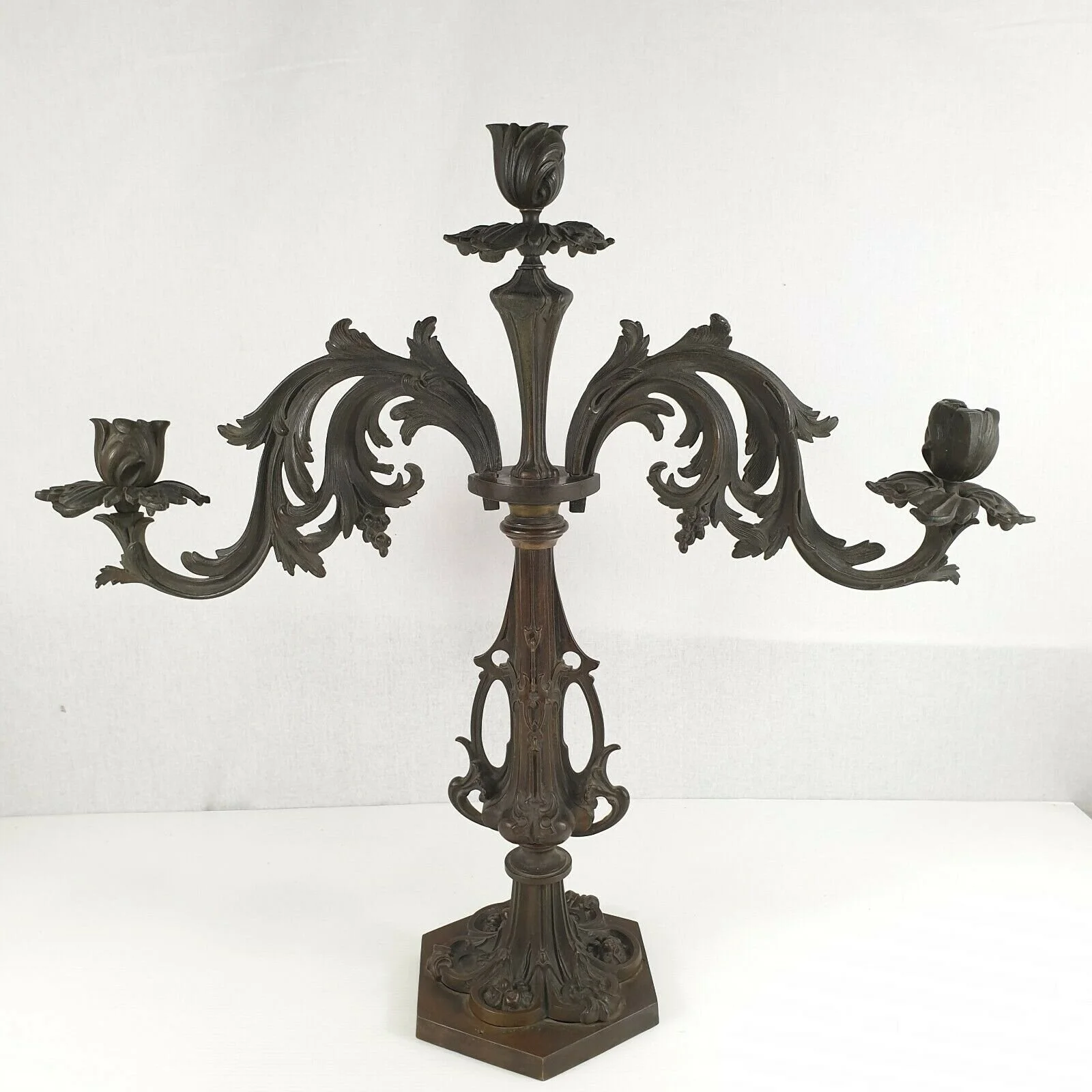 Antique 19th Century Art Nouveau Style Bronze Candelabra 50cm High