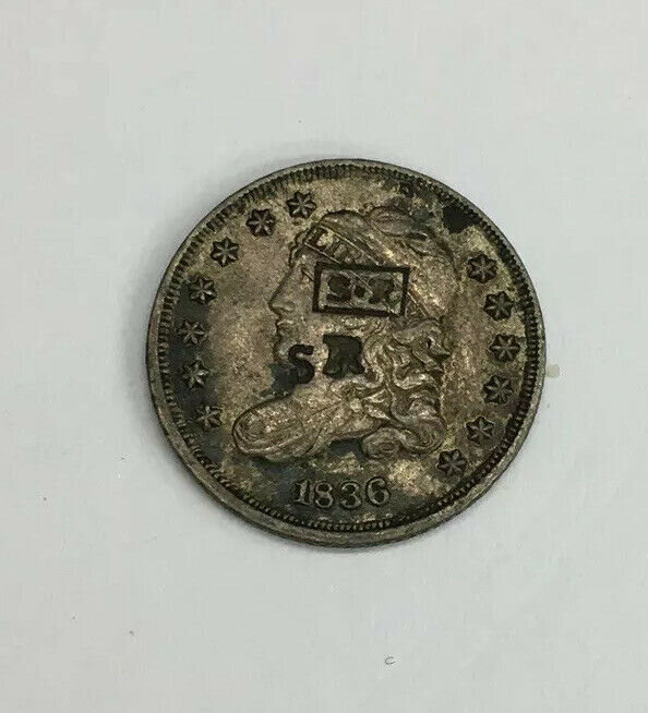 Antique USA 1836 5 Cents Silver Coin Counter Stamp S.R — Wheeler Antiques