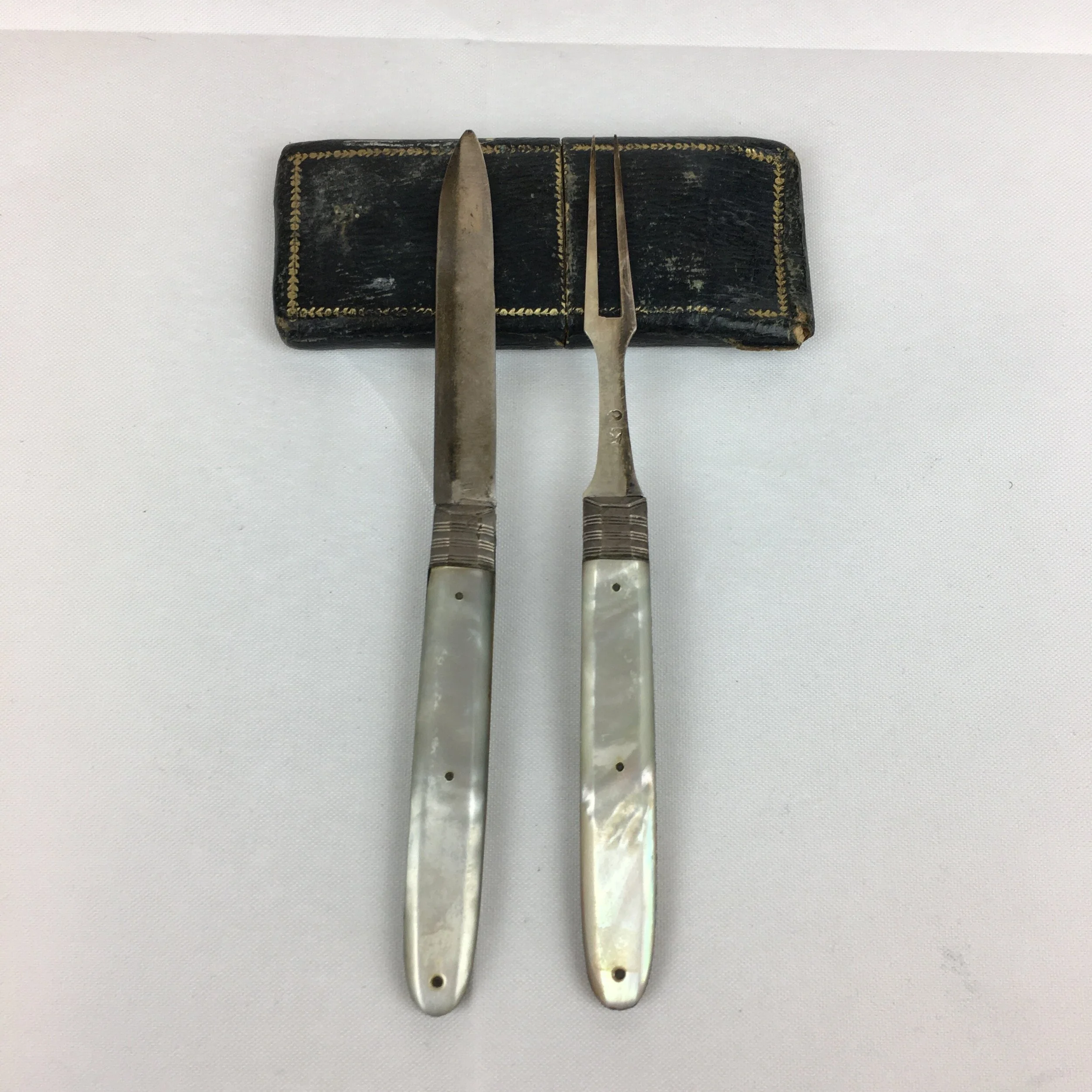 Antique Georgian Cased Solid Silver &amp; Mother of Pearl Travelling Knife &am