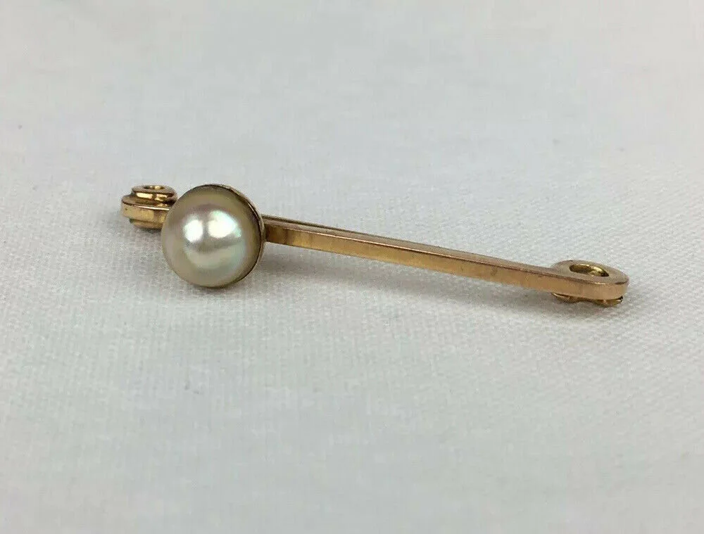 Antique Rose Gold Tested Pearl Bar Brooch 3.9cm In Length 2.2g