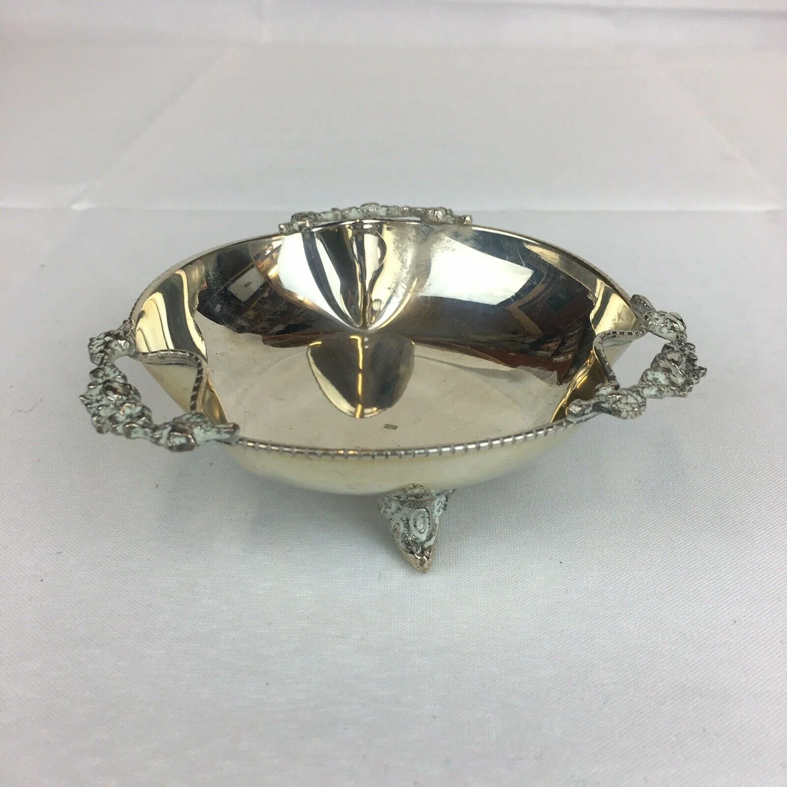 Vintage Solid “900” Silver Three Handled Dish / Bowl 3.5cm In Height