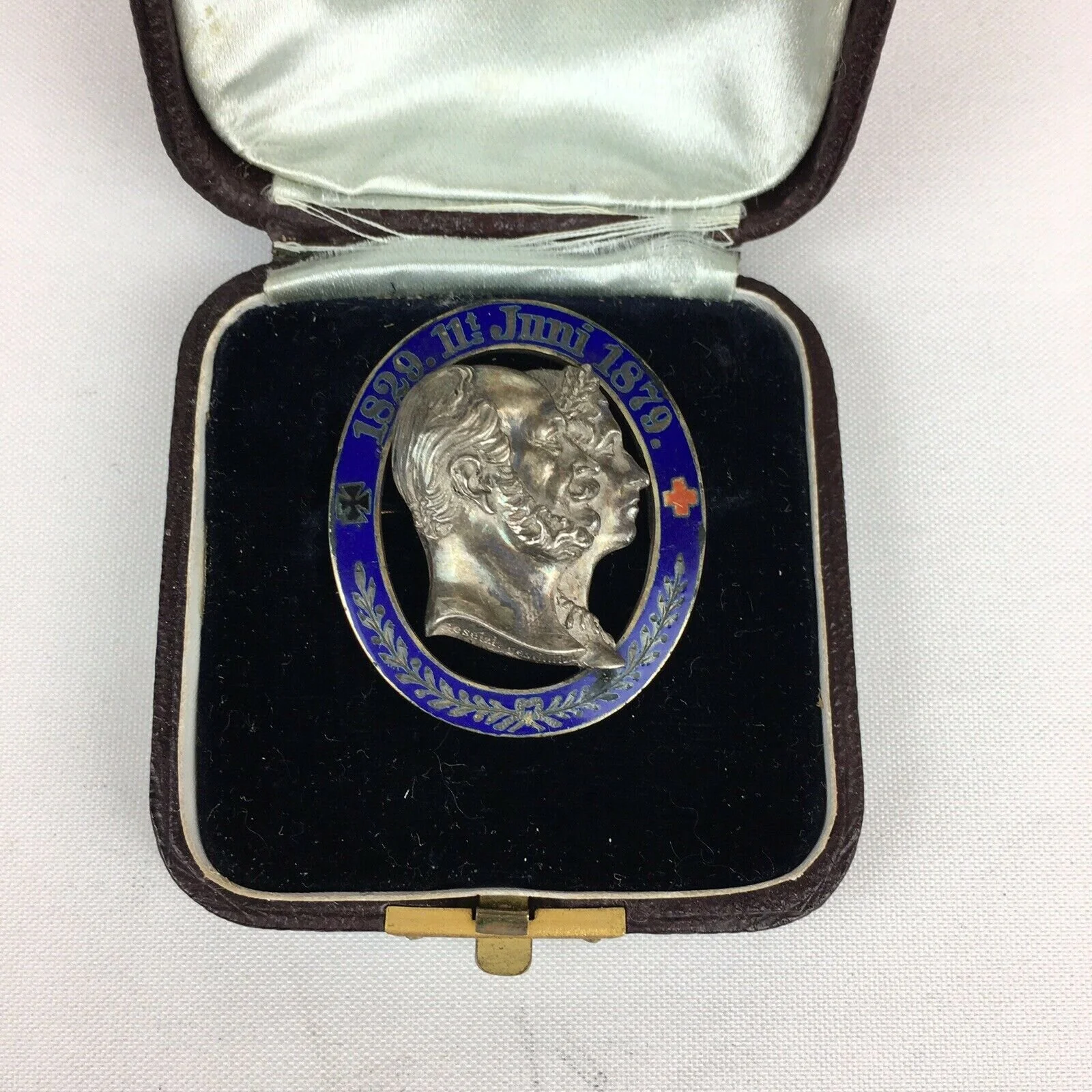 Antique Rare Silver William I Prussia 1879 Brooch Gesetzl Geschutzt Cased