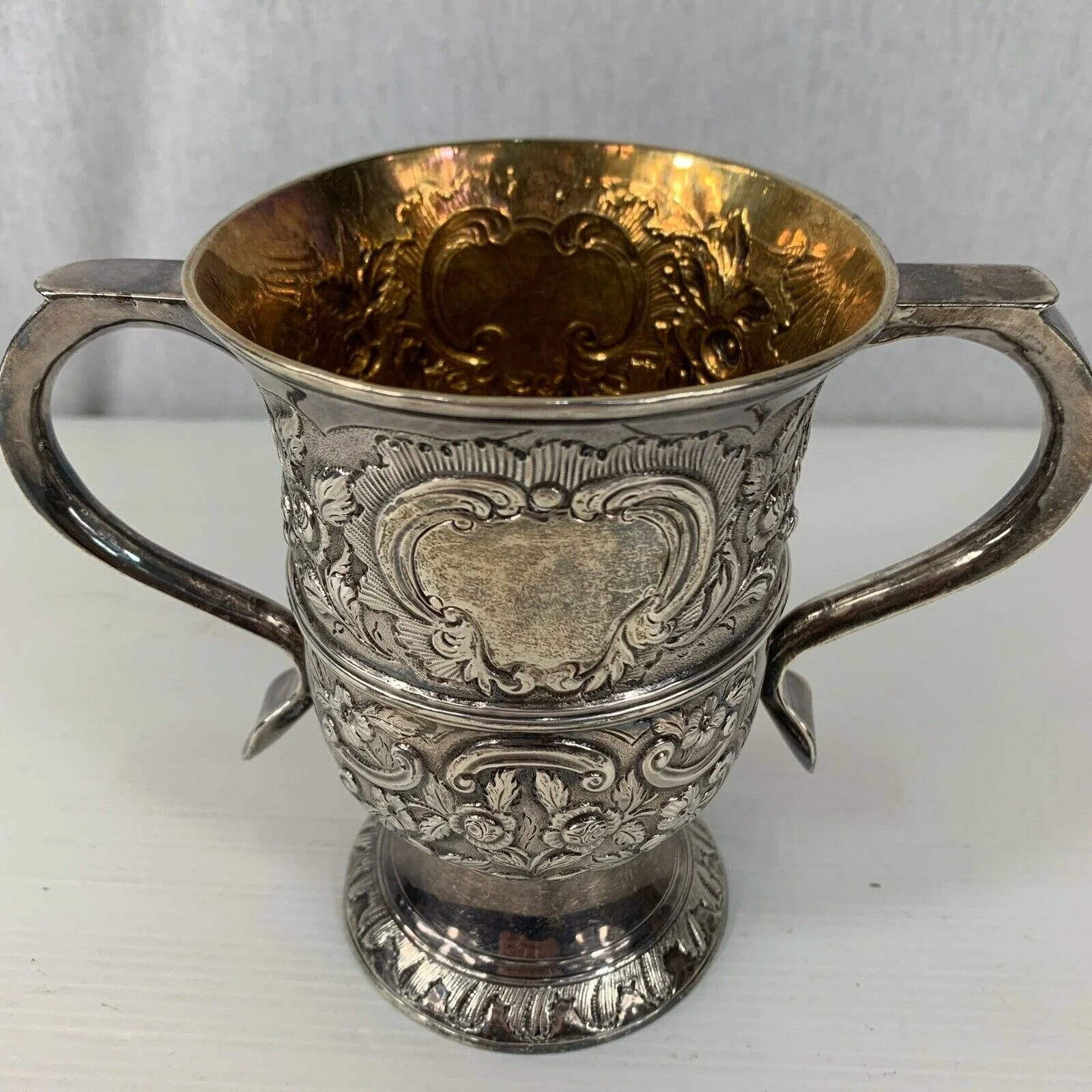 Fine George III Solid Silver With Gilt Interior Two / Twin Handled Cup 1766 Benjamin Cartwright I