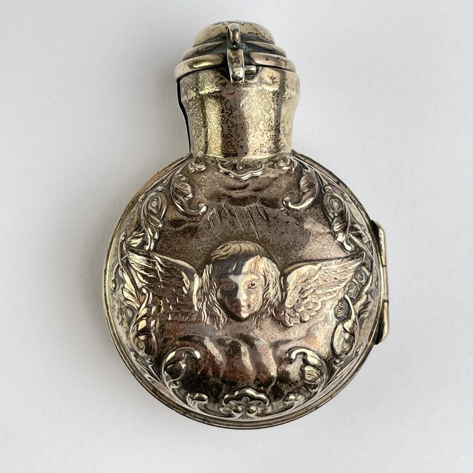 Antique Solid Silver Scent Bottle Holder Angel Decoration William Comyns 7cm