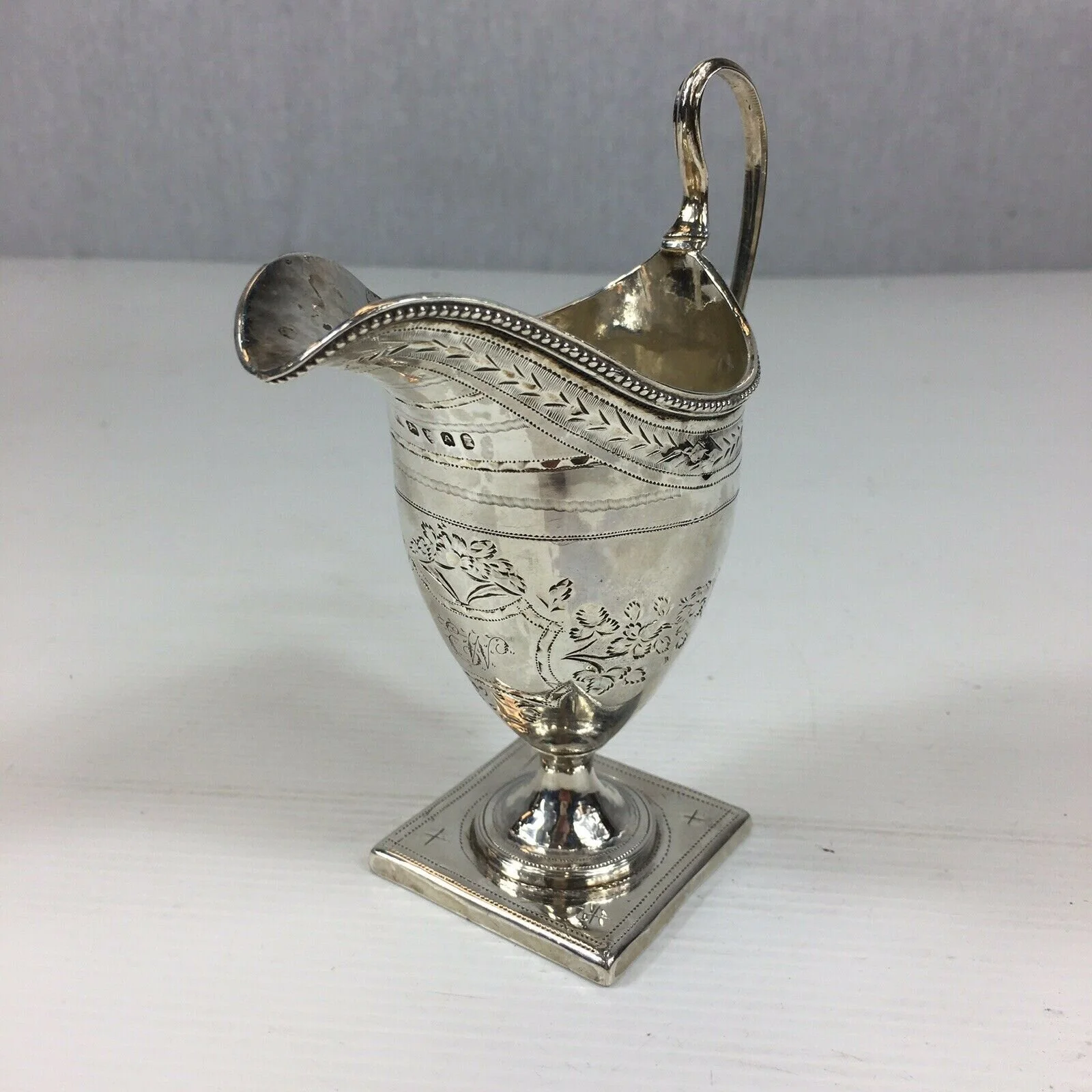 Antique 1796 Joshua Jackson Georgian Solid Silver Helmet Creamer Milk Jug
