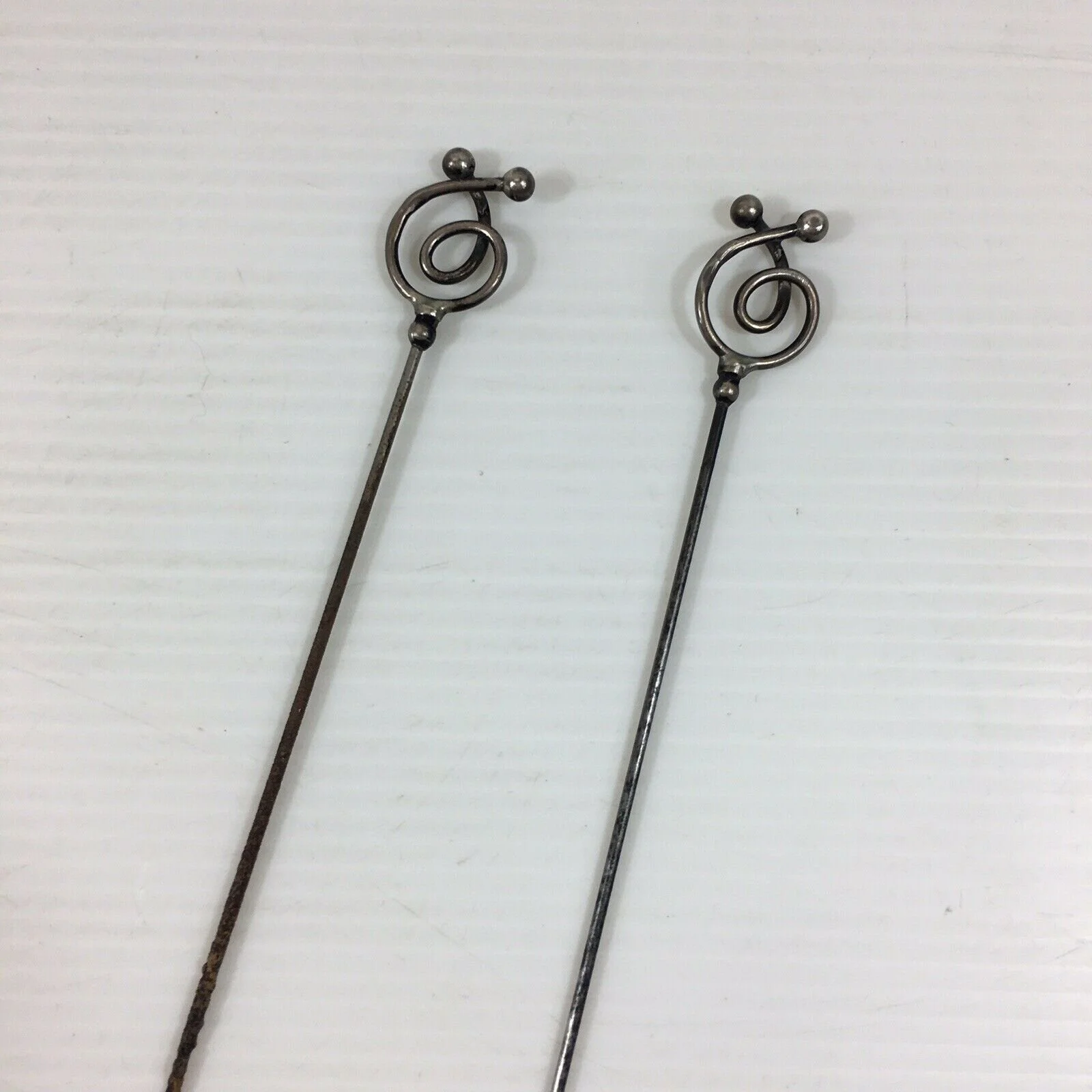 Antique 1907 Pair Of Charles Horner Solid Silver Mounted Hat Pins 22.5cm Long