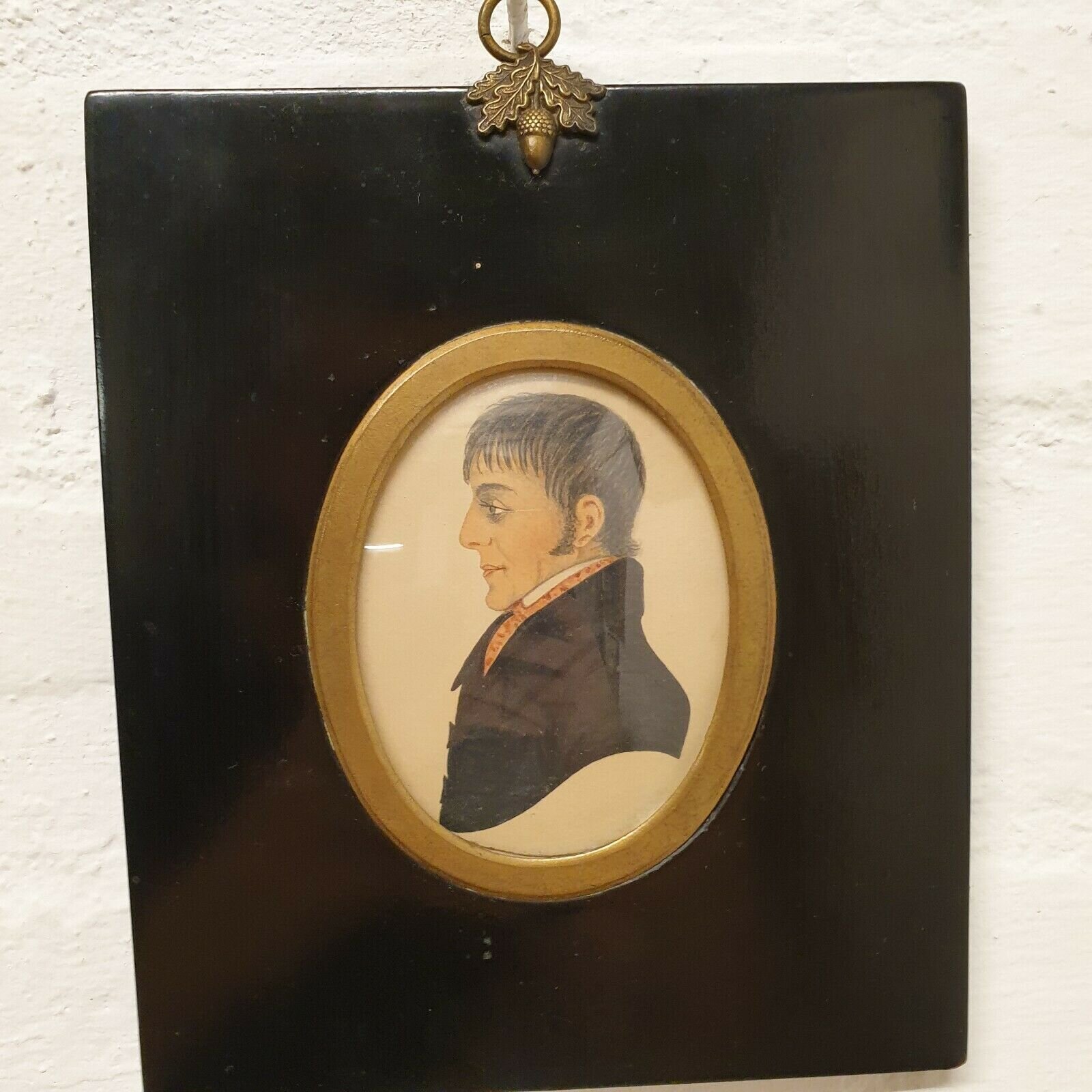 Antique 19th Century Profile Portrait Miniature Of A Gentleman Watercolour