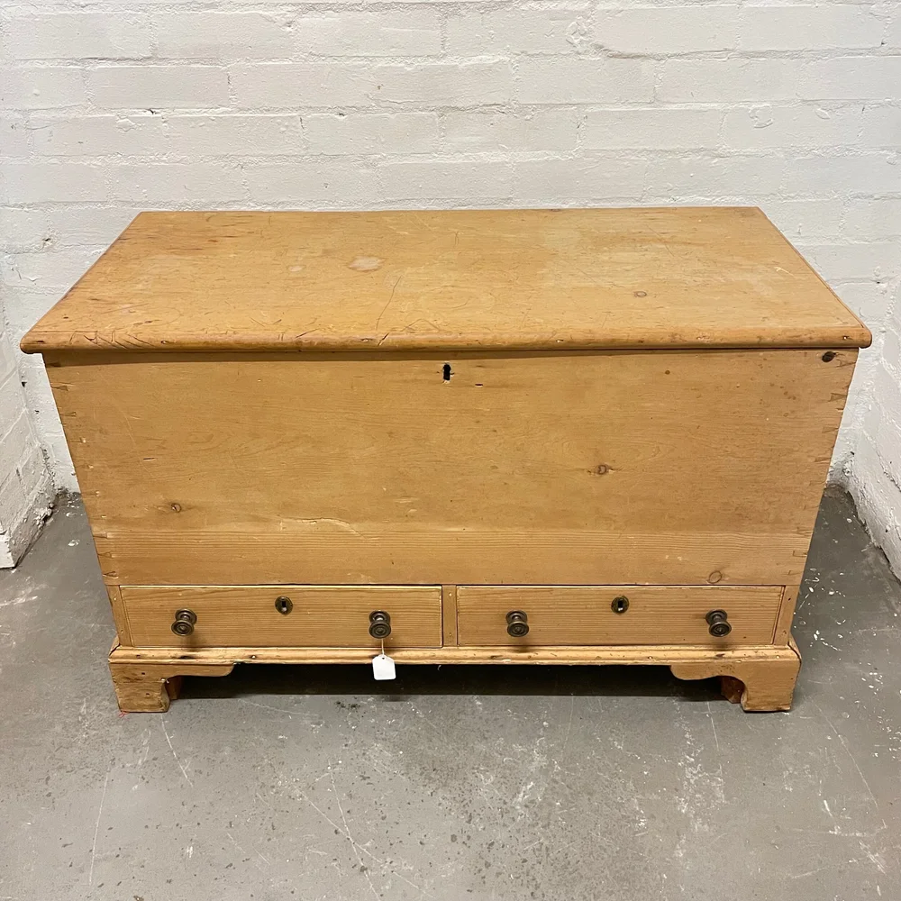 Antique 19th Century Solid Pine Mule Chest Blanket Box 2 Drawers Wheeler Antiques