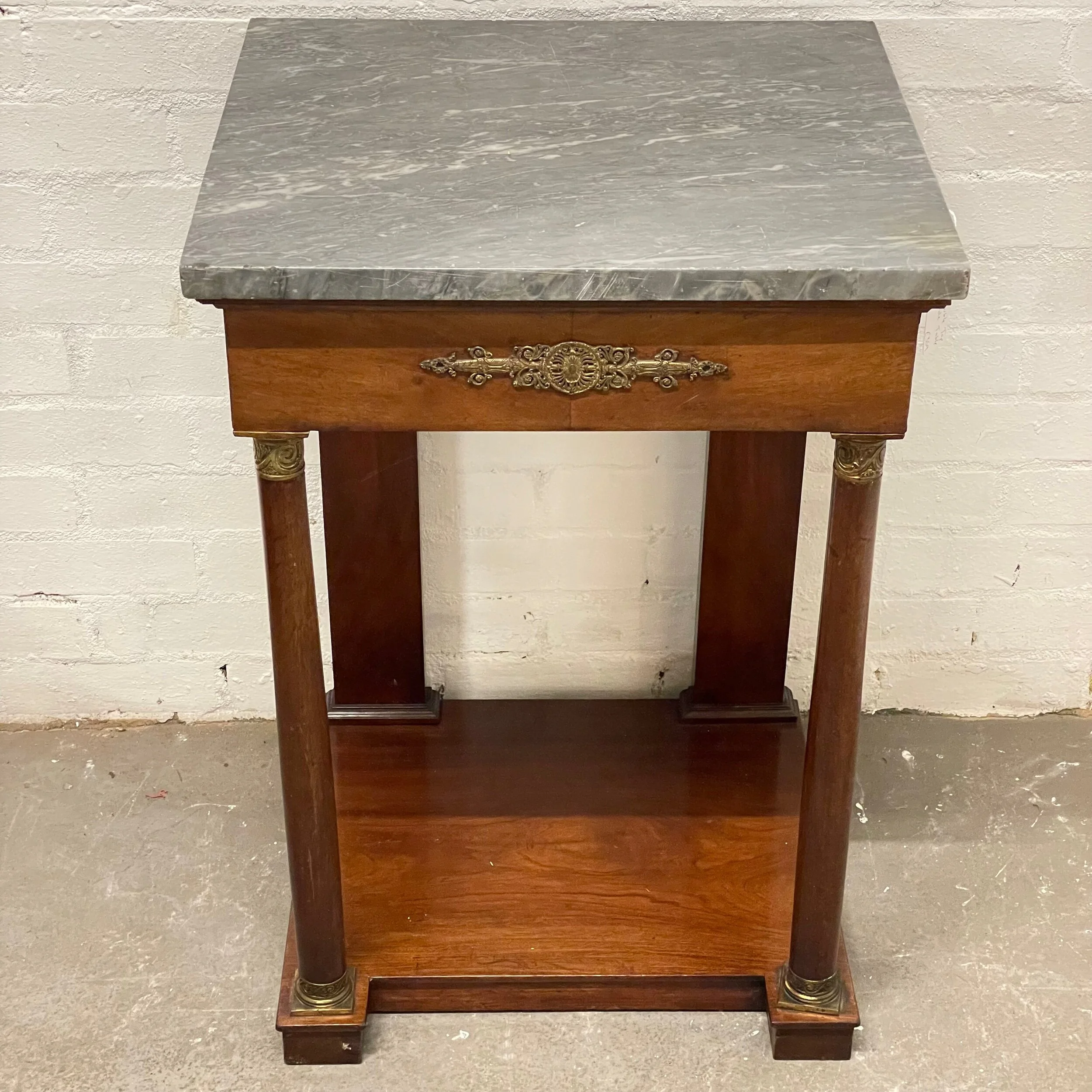 Antique Empire Style Mahogany Ormolu Mounted Marble Topped Side Table