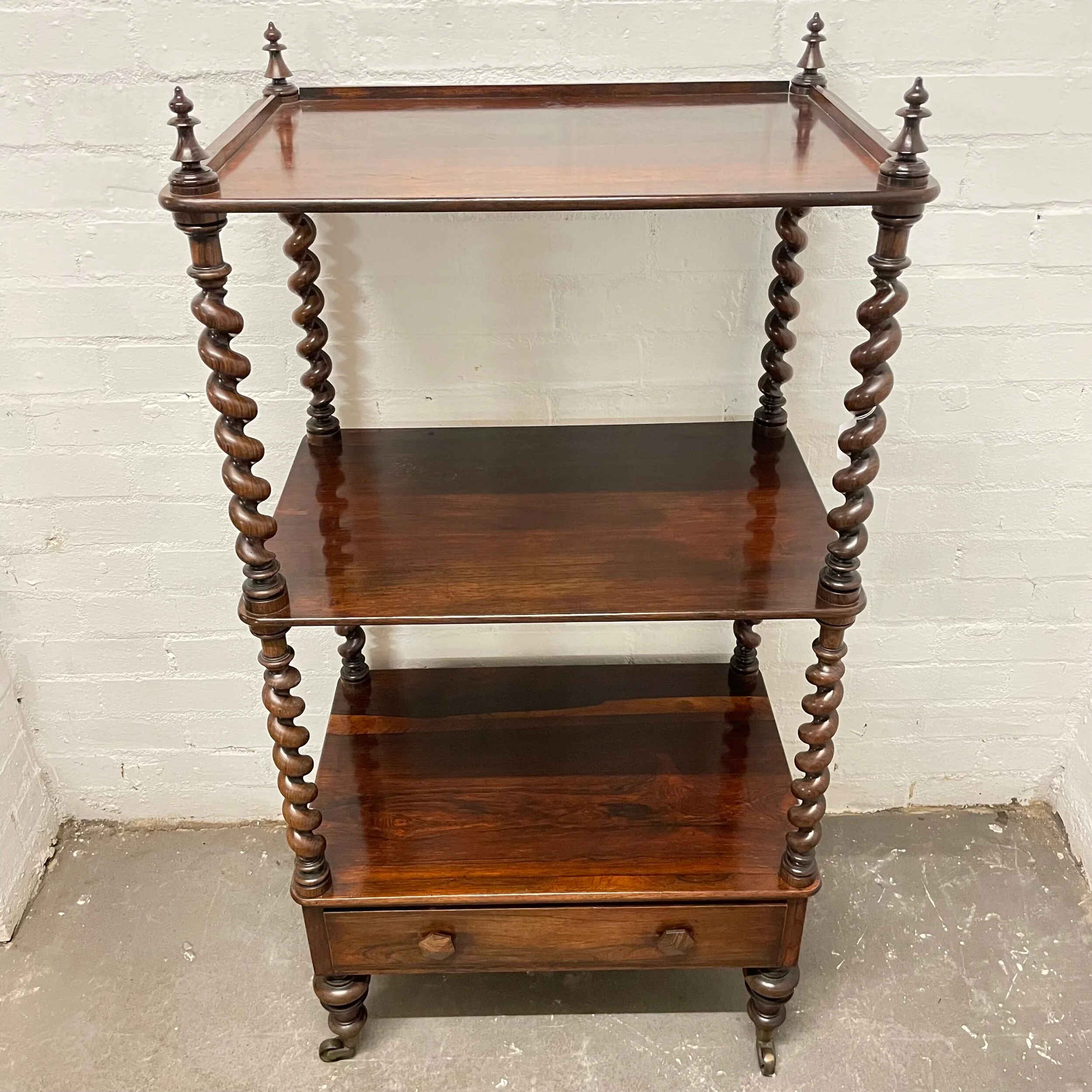 Antique Victorian Rosewood Three Tier Whatnot With Drawer