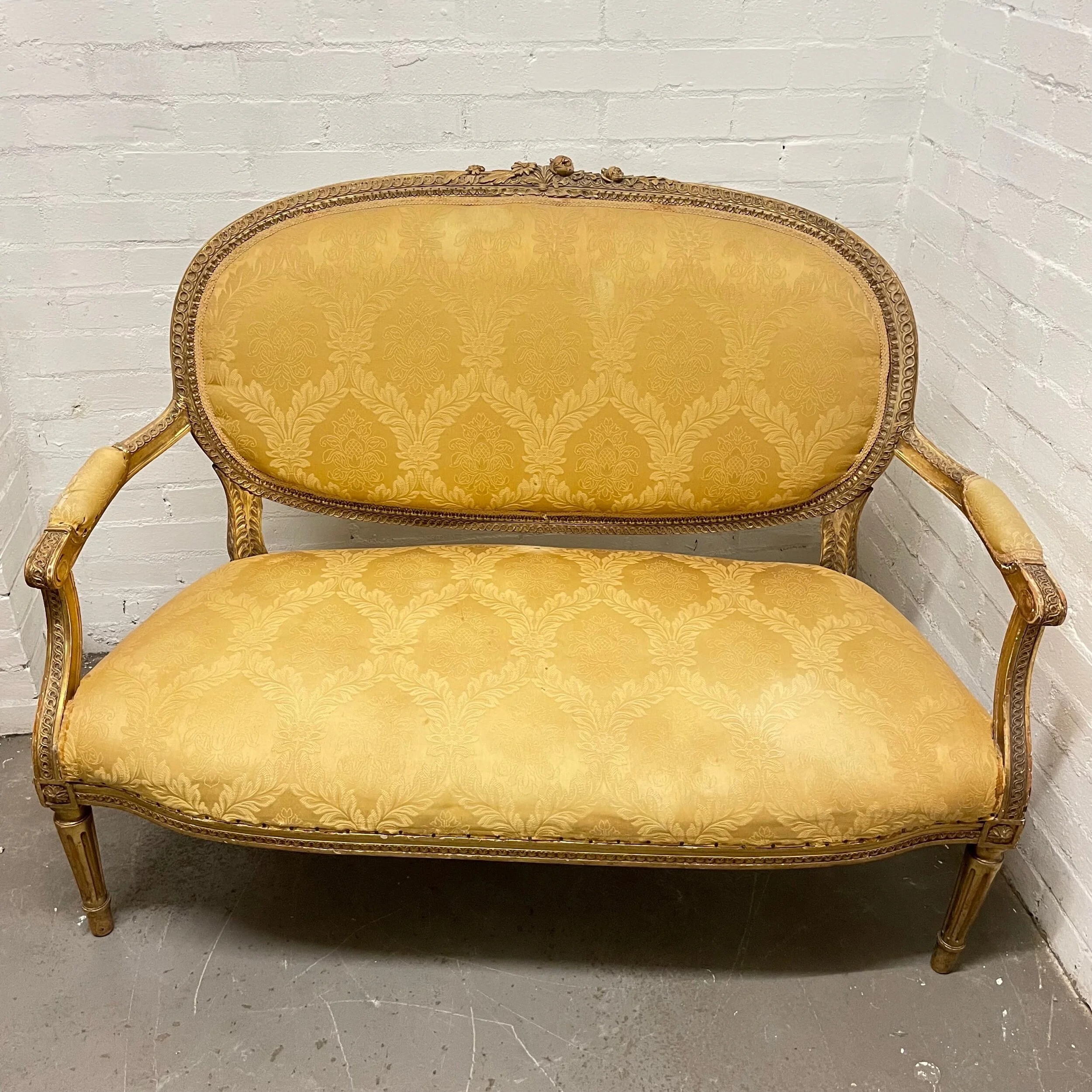 Antique Louis XVI Gilt Framed Upholstered Sofa
