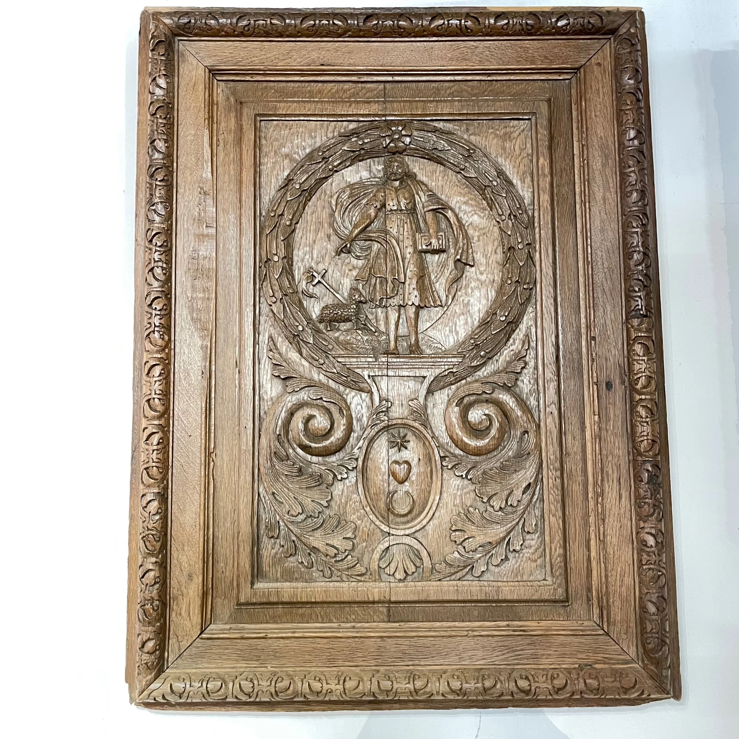 Antique 18th Century Solid Oak Carved Panel