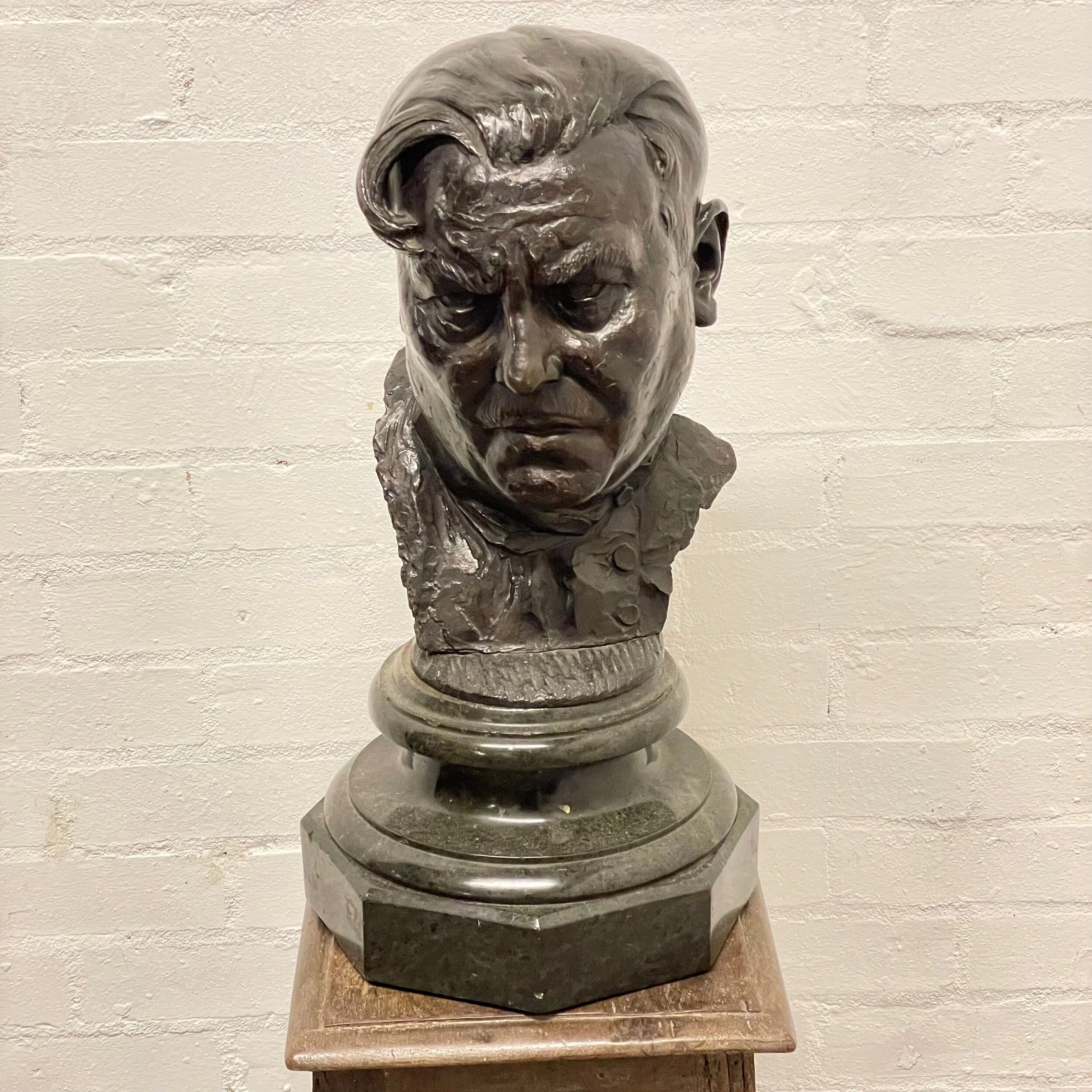 Barney Seale (1896-1957) Self Portrait Bronze Bust On Serpentine Marble Plinth