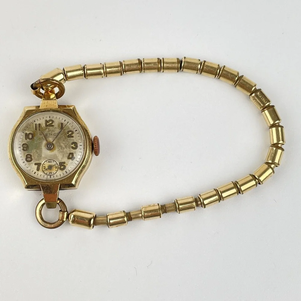 Vintage 9ct Yellow Gold Cased Ladies Pierce Wristwatch Gold Plated