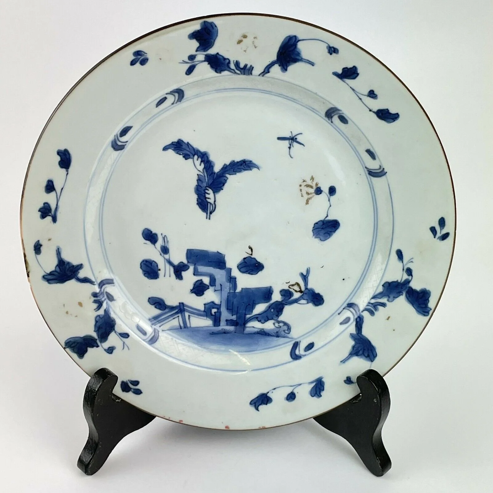 Antique Chinese Blue & White (Worn Red) Nanking Cargo Plate Diameter 23cm #2