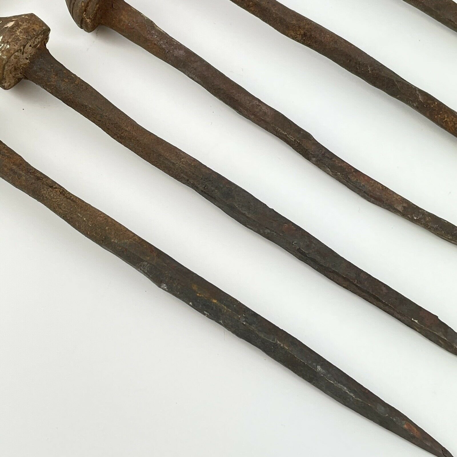 Collection Of 10 Ancient Large Iron Nails / Pegs 21cm - 25cm Heads 2.5-3cm  — Wheeler Antiques