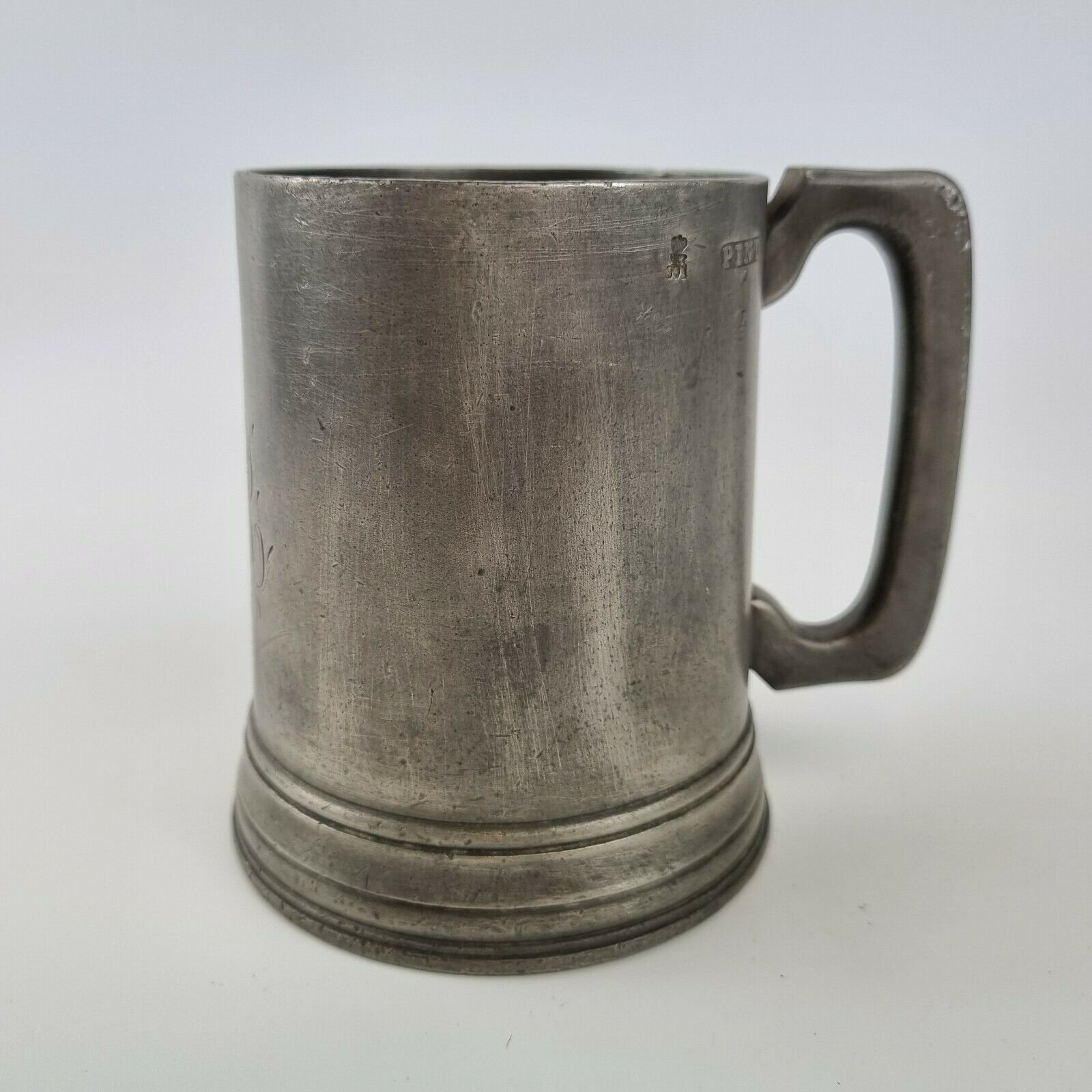 Antique Pewter Pint Measure Tankard Inscribed Fox & Hounds Antique Pewter Pint Measure Tankard Inscribed Fox & Hounds