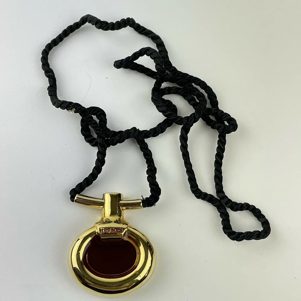 Vintage Hermes Perfume Bottle Necklace Gilt Metal Parfum D Hermes 
