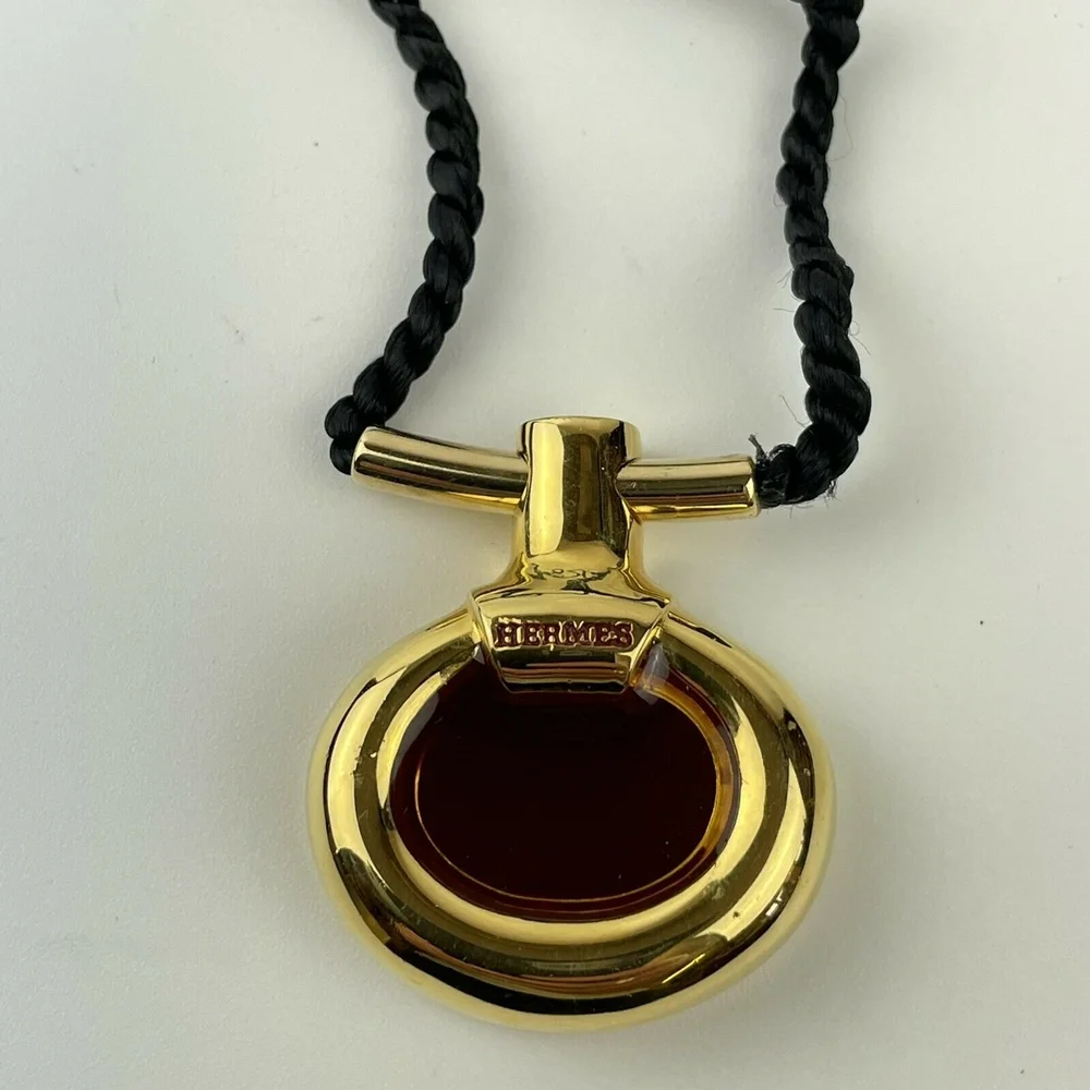 Vintage Hermes Perfume Bottle Necklace Gilt Metal Parfum D Hermes 