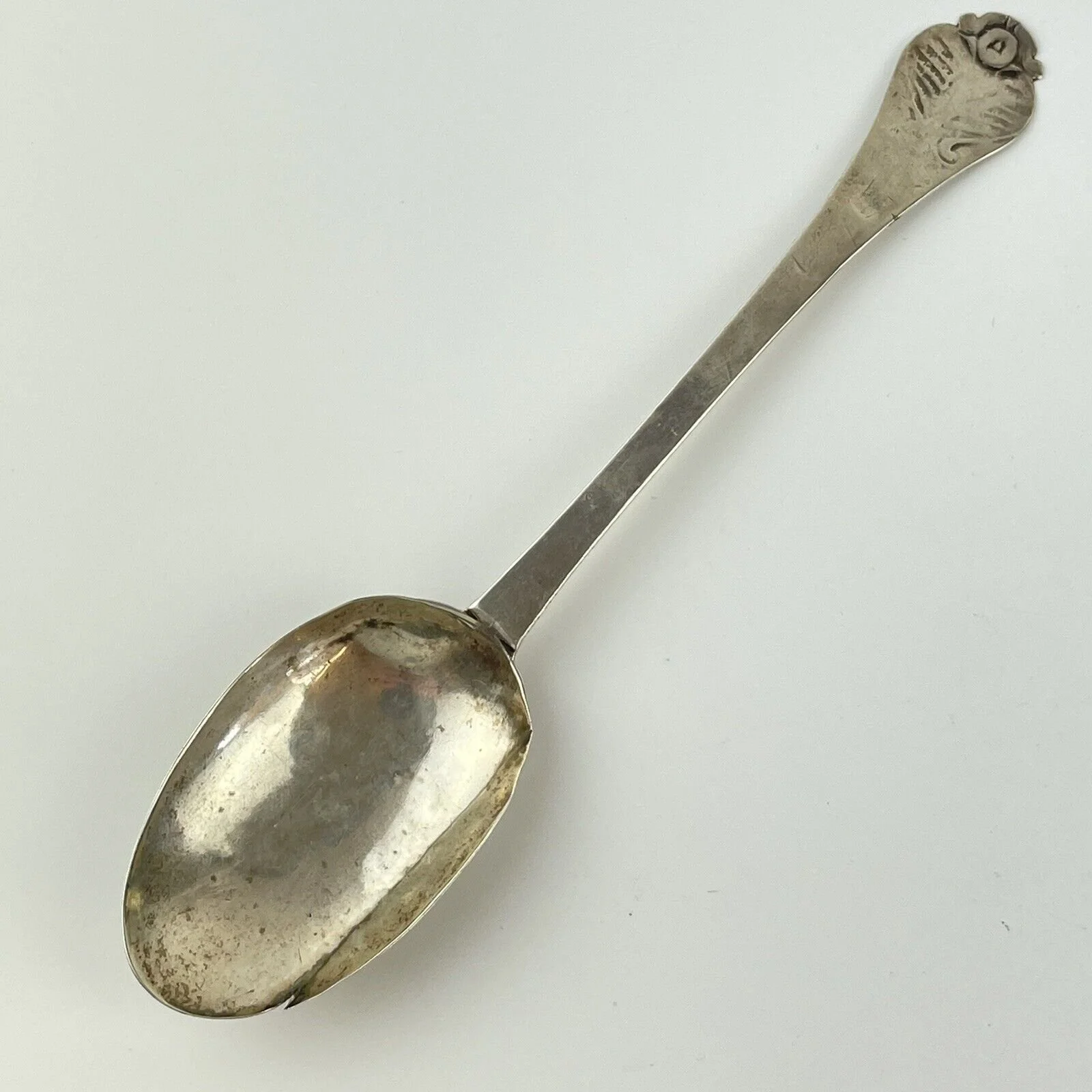 Antique Queen Anne Solid Silver Early Trefid Spoon 20.5cm Unusual Pattern 1709