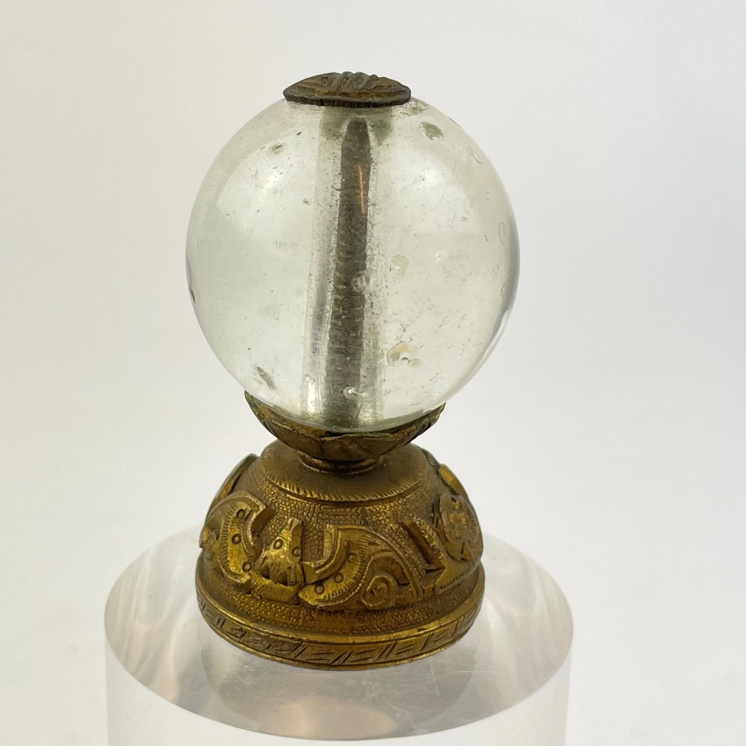 Antique Chinese Mandarin Clear Glass & Gilt Metal Hat Rank Button