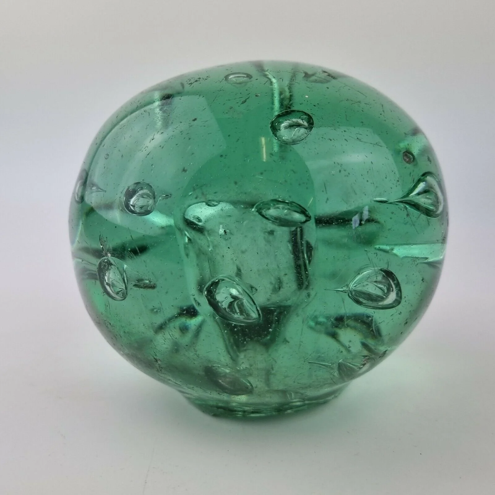 Antique 19th Century Victorian Green Glass Dump Paperweight Air Bubbles