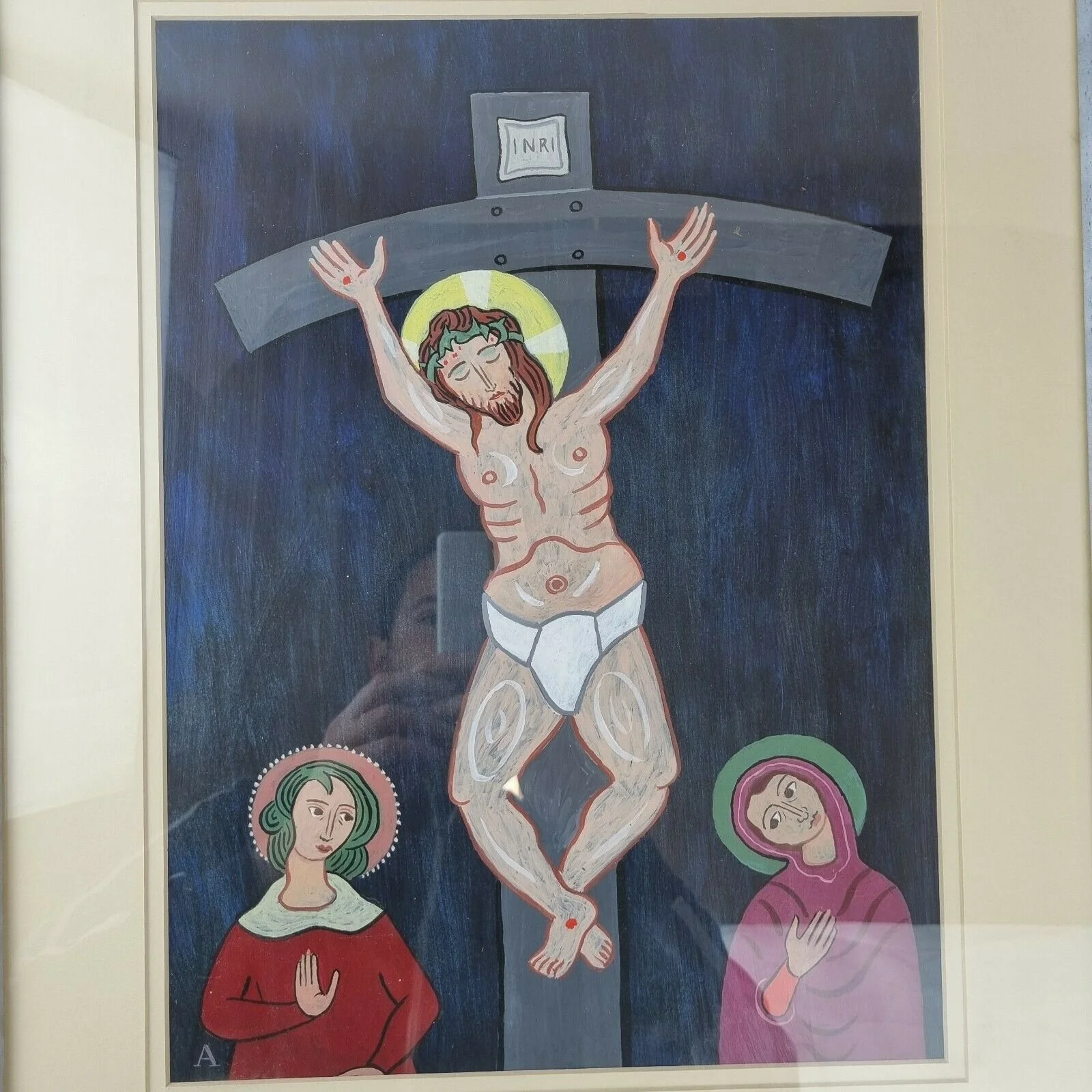 Frank Humphrey Allen Gouache On Board Jesus On The Cross Crucifixion Signed "A"