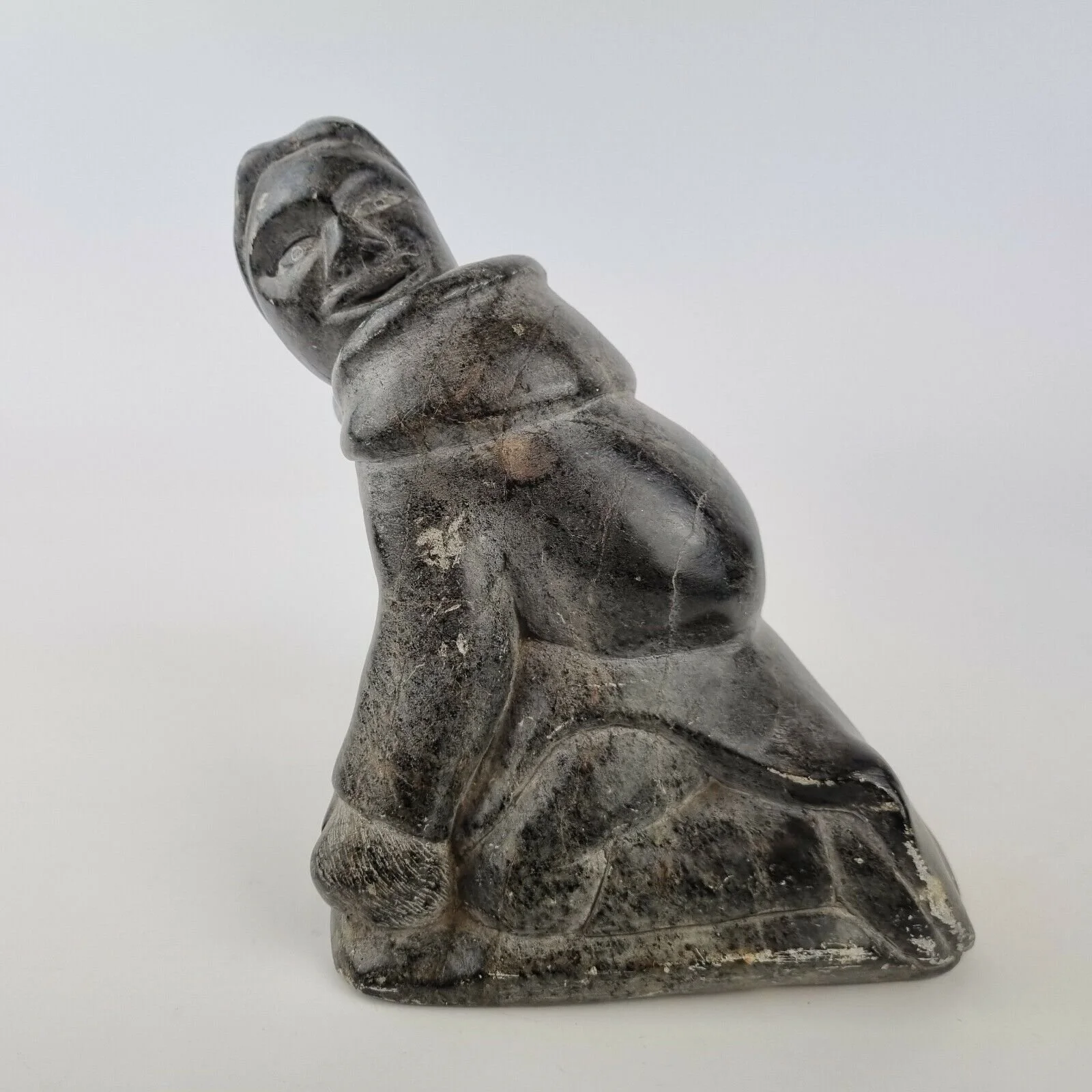 Vintage Canadian Eskimo Inuit Stone Carving Of A Hunter Catching An Animal