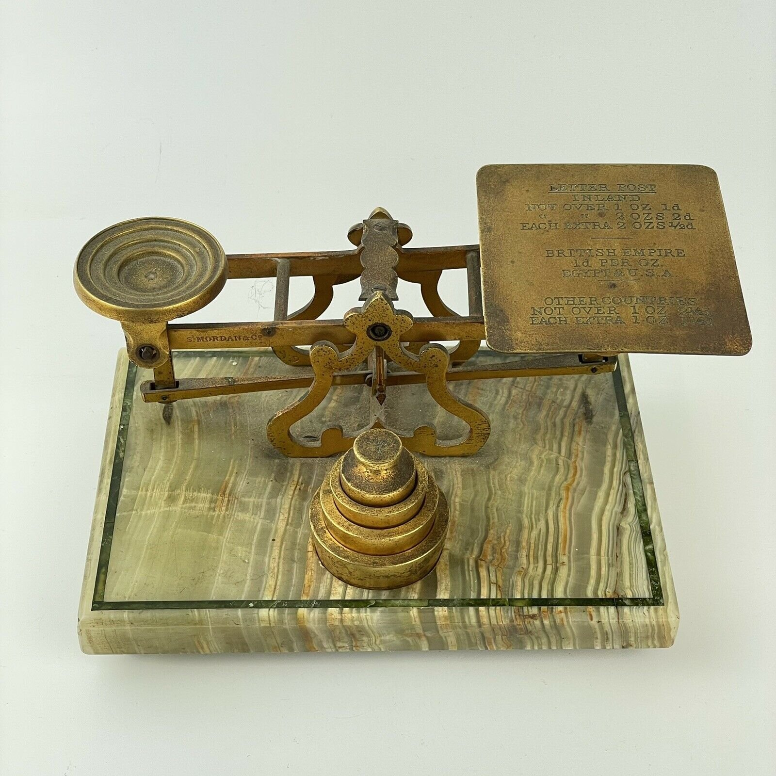Fine Antique Onyx Green Marble Inlaid & Brass Postal Scales By Sampson Mordan — Wheeler Antiques