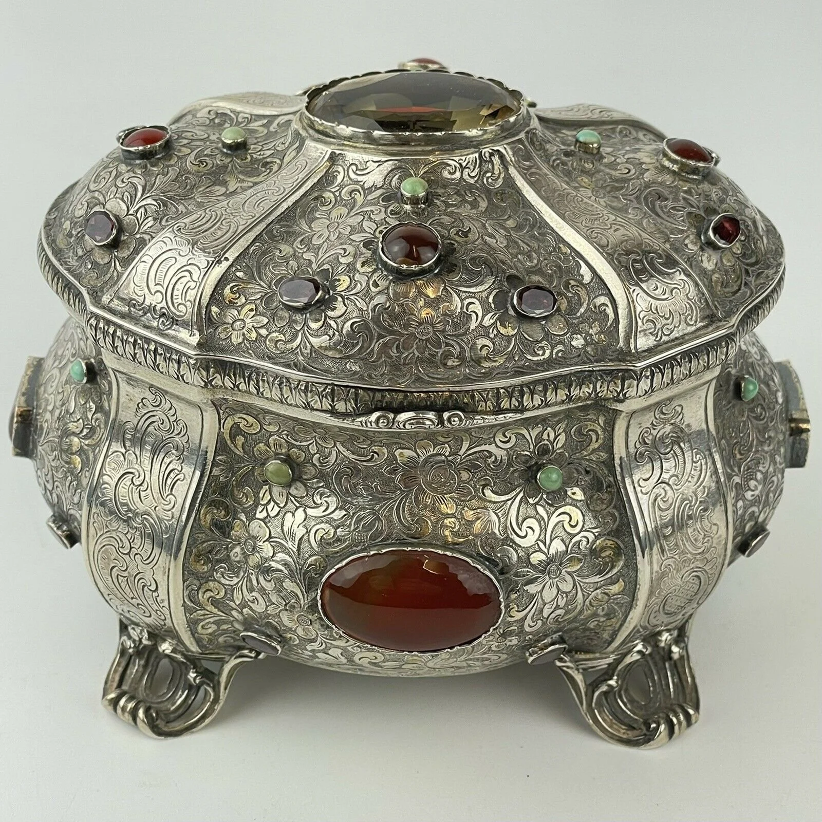 Antique Austro Hungarian Gemset Solid Silver Box Hermann Ratzersdorfer 1852 12cm , Wheeler Antiques