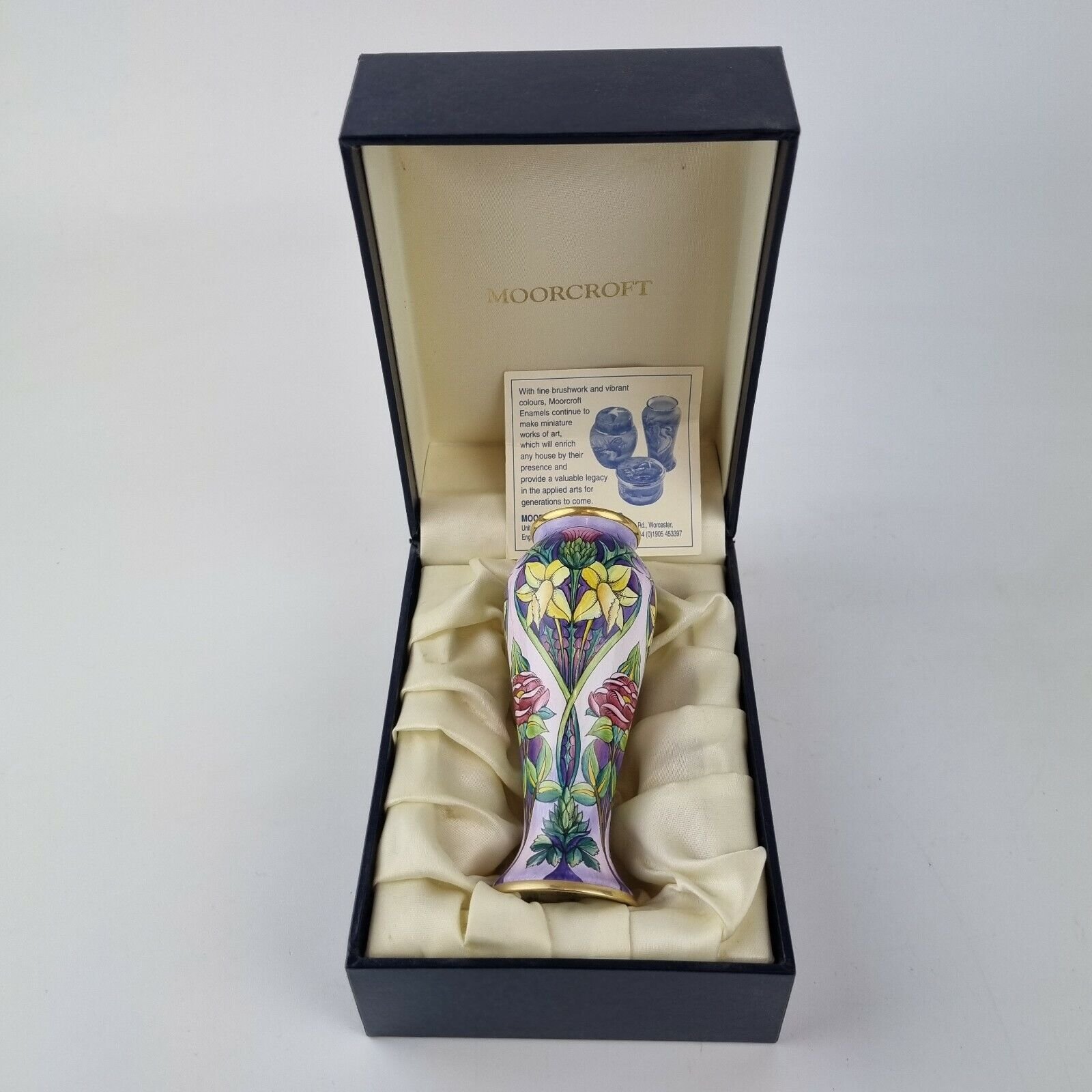 Moorcroft Enamel Vase Queen Elizabeth II Golden Jubilee Boxed 10.5cm High