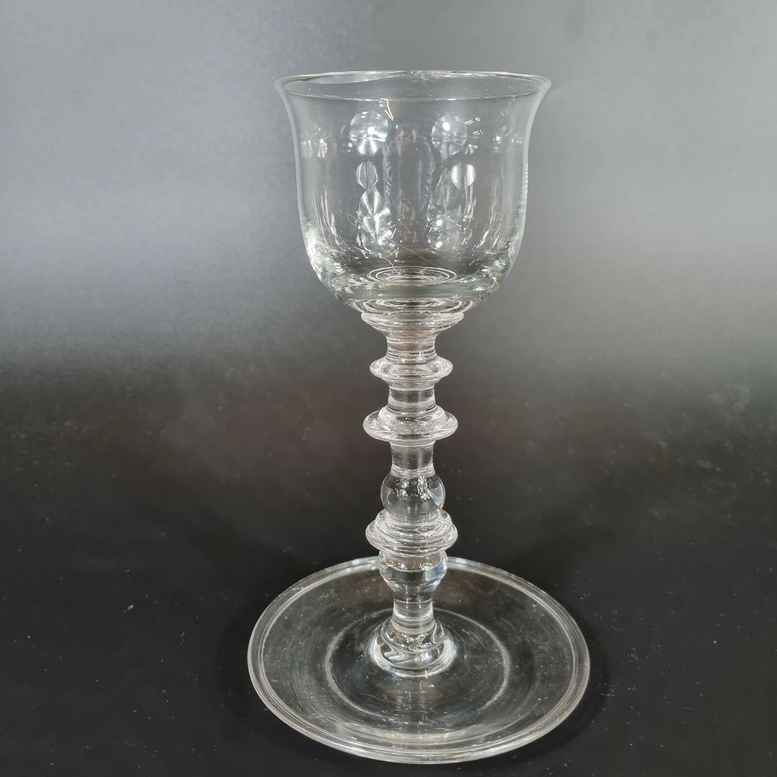 And Unusual Early 20th Century Wine Glass Multi Knop Stem 19.5cm High